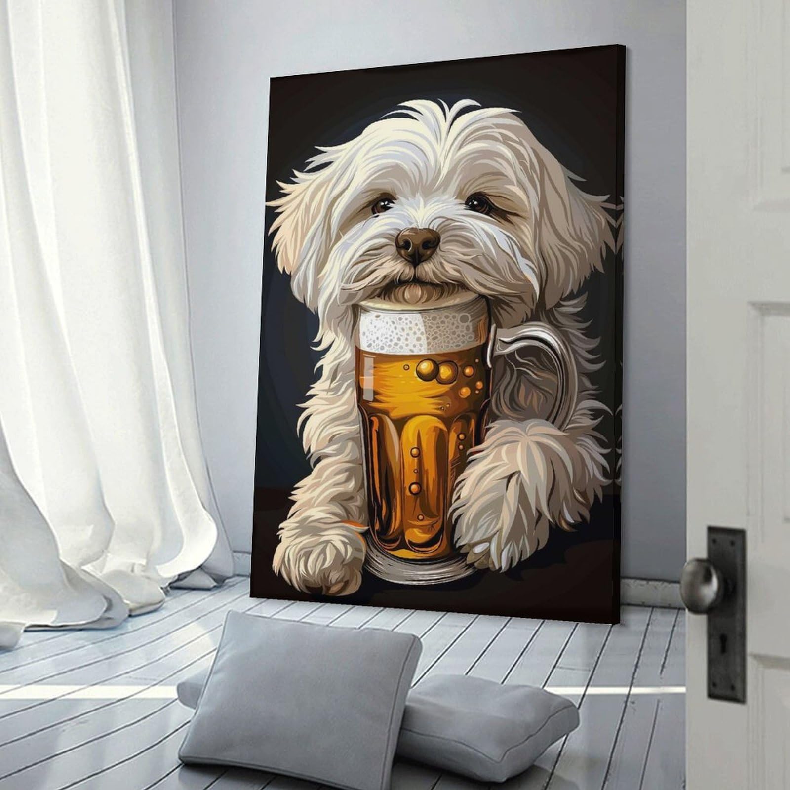 Junmoney Maltese Beer Canvas Wall Decor 24x36inch(60x90cm), for Calm Bedrooms, Home Corners Or Flats, An Easy Wall Refresh for Bedrooms