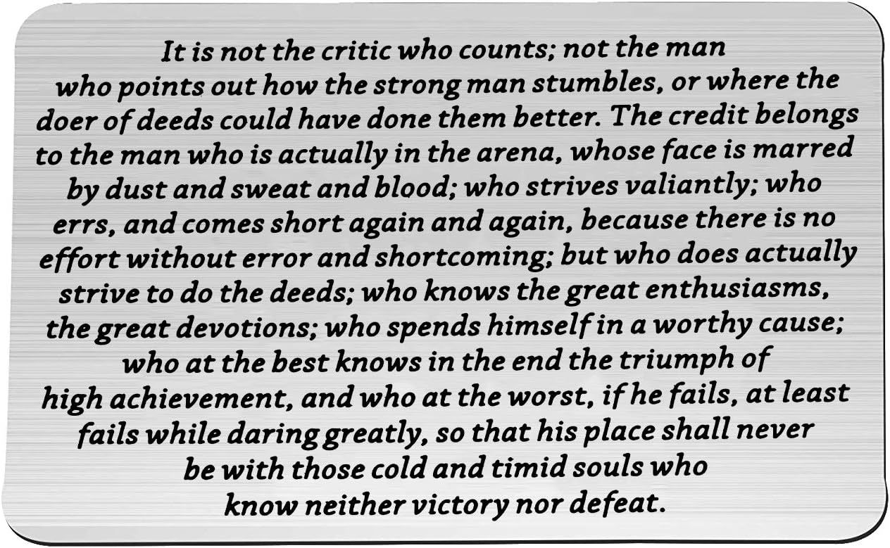 LQRIMan Arena Quote Wallet Insert Card It Is Not Critic Who Count Motivational Wallet Card Words of Wisdom Gift for Man(silver)