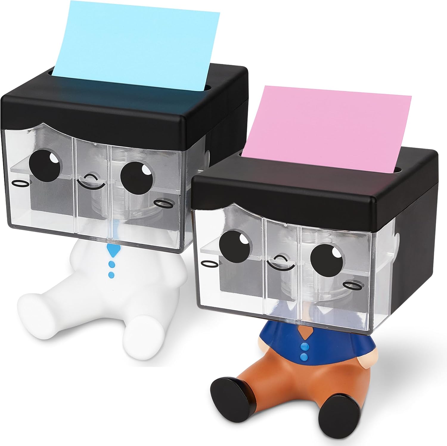 Pop-up Notes Dispenser for Desk, Idea Boy Sticky Note Holder for Office School, Cute Office Supplies, 3x3 in, Magnetic Design, Blue and White, 2 Pack