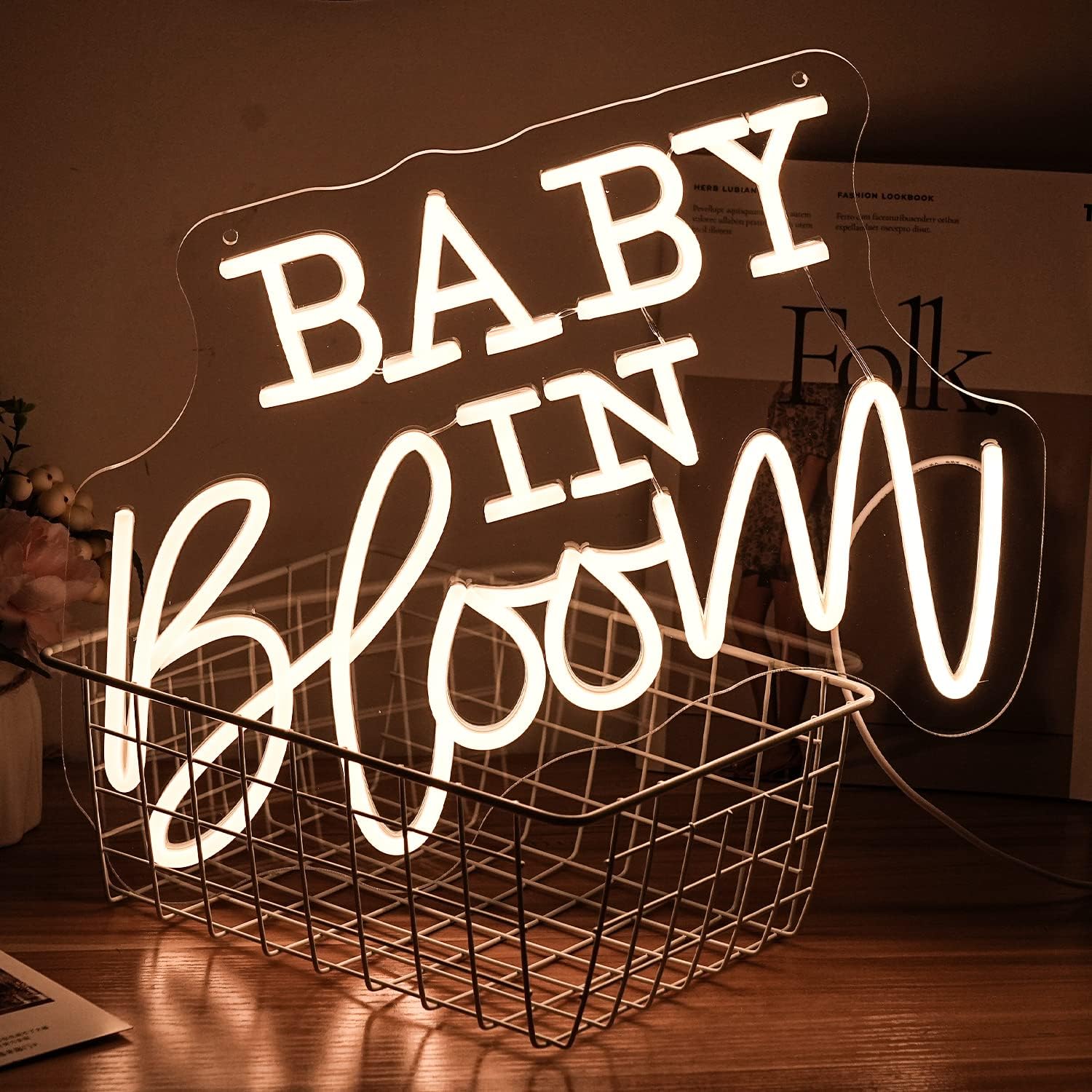 Baby In Bloom Neon Sign for Wall Decor Baby Neon Light Warm White LED Neon Light Letter Led Neon Sign for Shower Backdropoh Bedroom Decoration