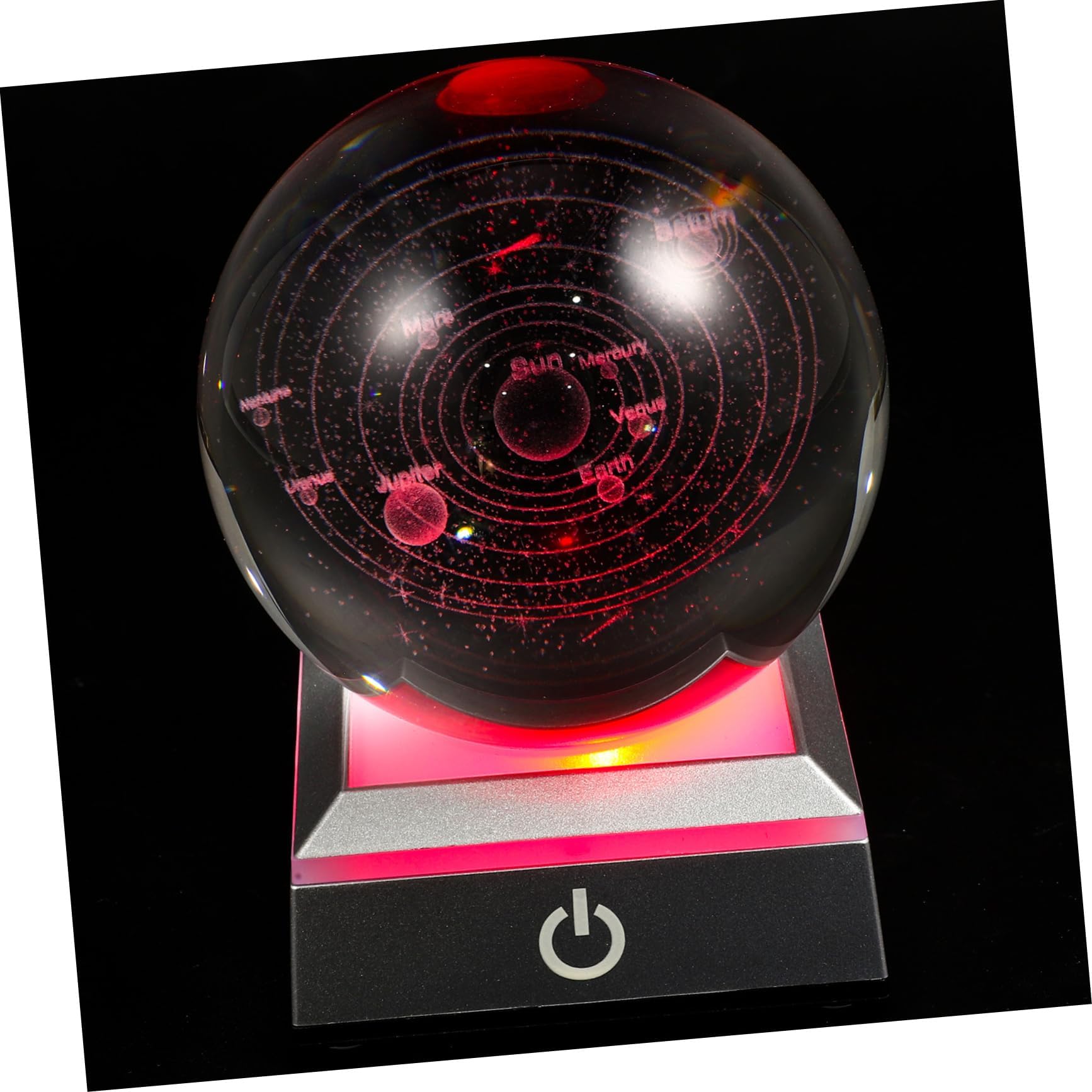 8cm Solar System Crystal Ball Ornament with Adjustable Lighting Creative Home and Office Decoration Glass with Base for Bedroom and Living Room