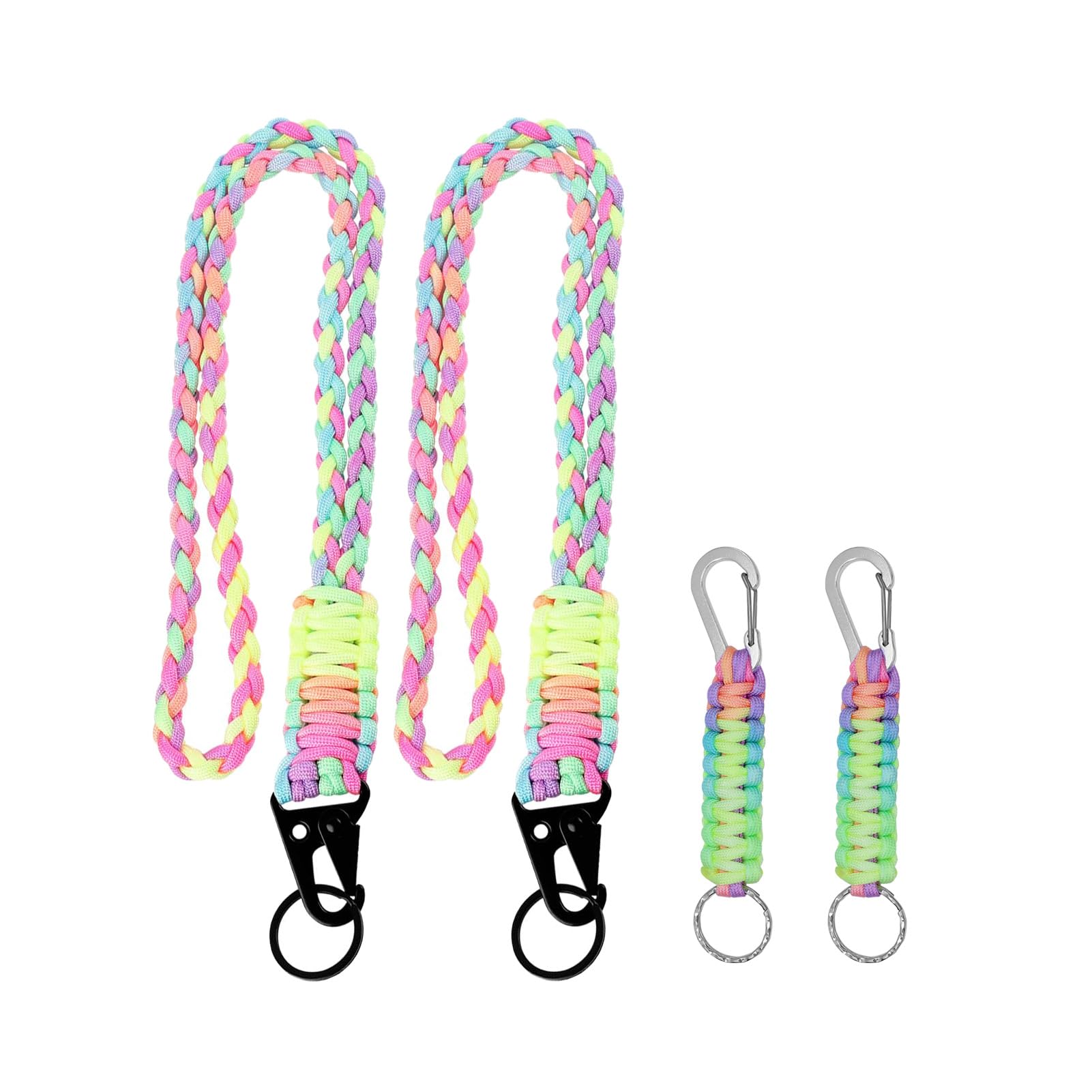 Wenrescry 4 llaveros de paracord,lanyard cordon llaves, multicolor con mosquetón y cierre de rosca, cordón trenzado para exteriores, camping, senderismo, motocicleta (2 largos, 55 cm, 2 cortos, 15 cm)