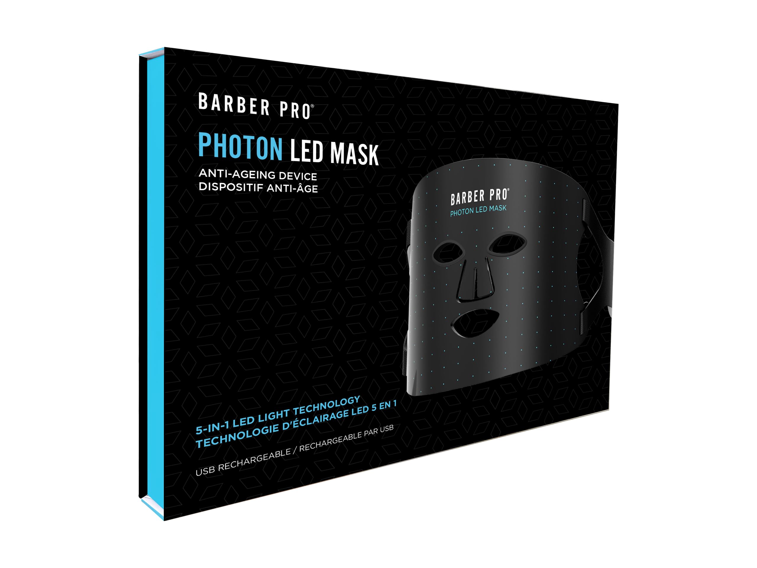 BARBER PRO LED Face Mask 5 Light Modes Red Light Therapy Fully Adjustable Anti-Ageing Collagen Boost Improves Skin Tone Texture & Firms USB-C Remote 432 LEDs for Home Use