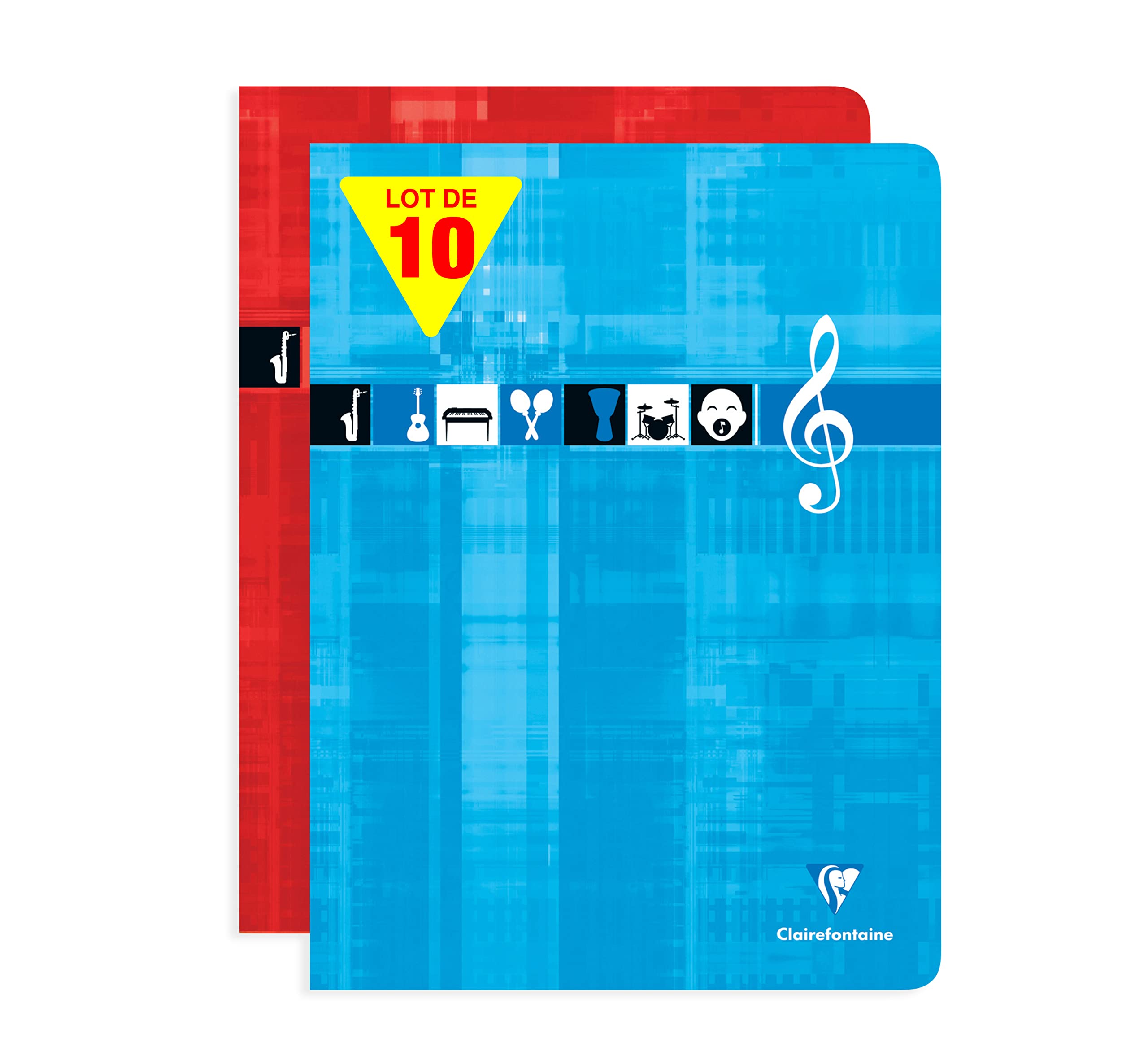 Clairefontaine 3307C Lot de 10 Cahiers Agrafés de Musique et Chants - 24x32 cm - 48 Pages Grands Carreaux et Portées - Papier Blanc 90 g - Couverture Carte Pelliculée - Couleurs Aléatoires