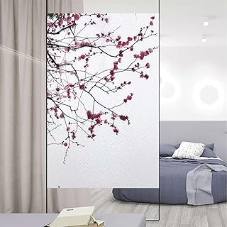 Brown Red Window Film No Glue Privacy Glass Film Japanese Cherry Blossom Stained Glass Film Frosted Privacy Window Film Branch 35.4Wx59L-inch