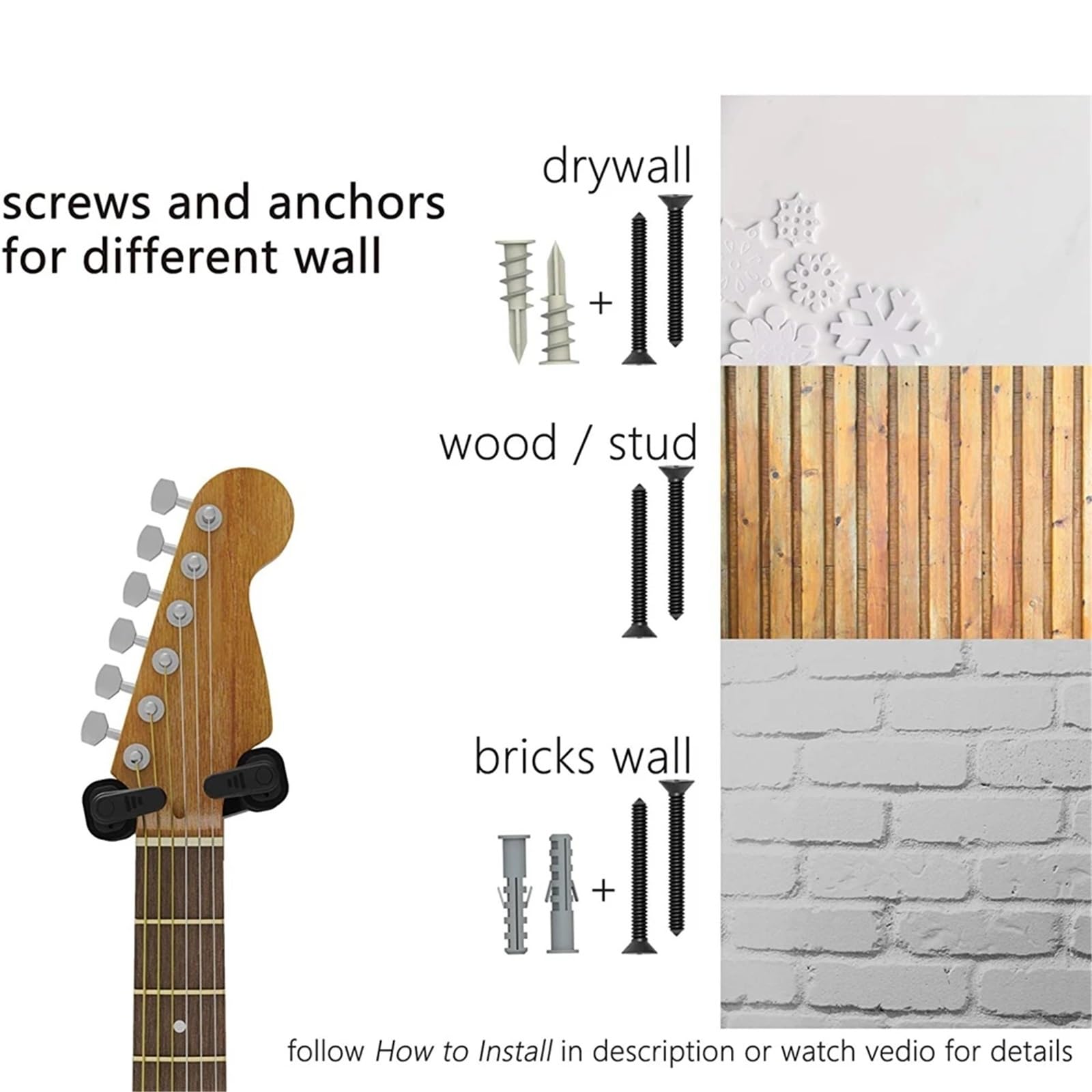 2 pezzi Supporto da parete for chitarra Gancio for antiscivolo for acustica Ukulele Violino Basso Chitarra elettrica Per Guitarra