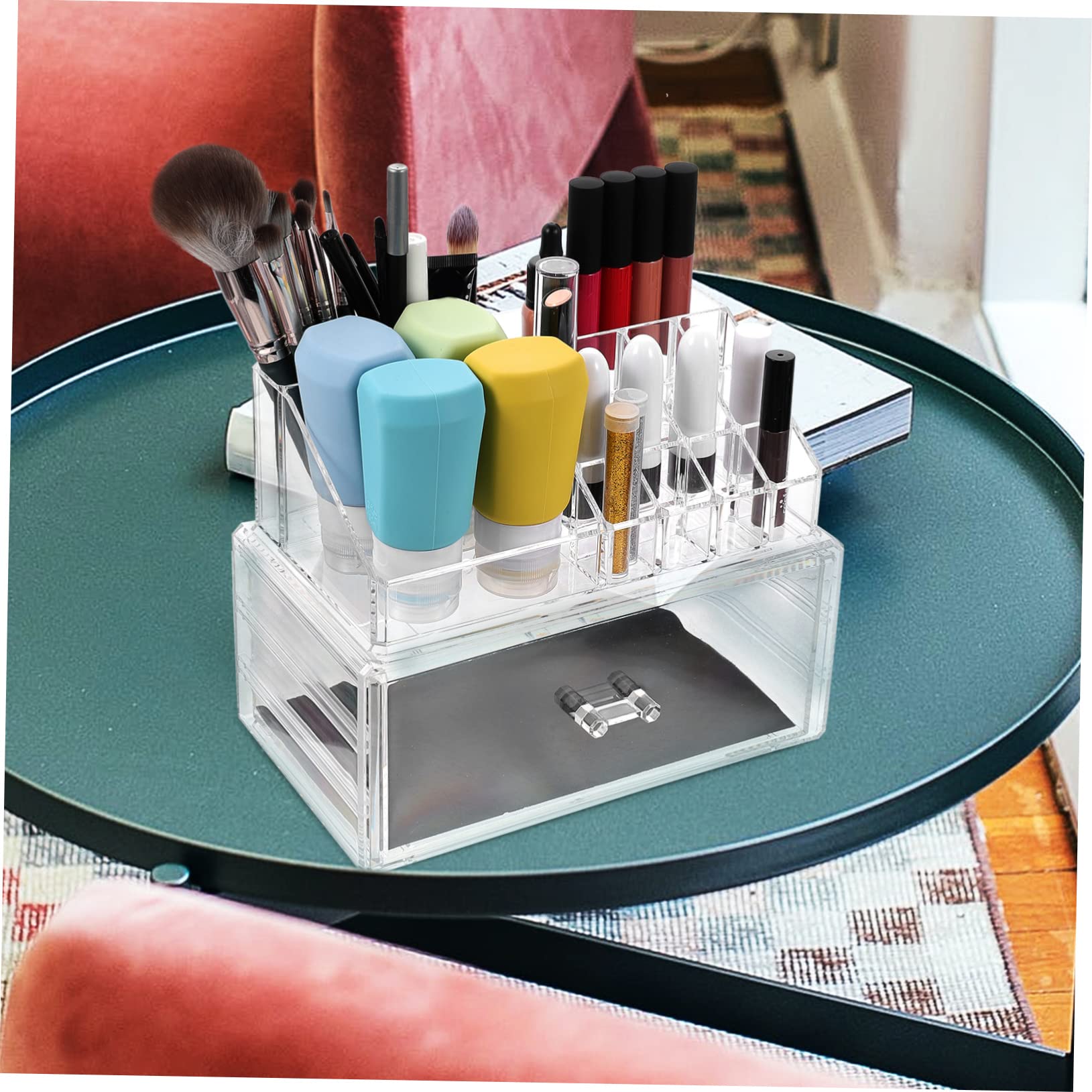 Boîte de Maquillage à Tiroirs en Acrylique, Coffret Transparent de Bureau