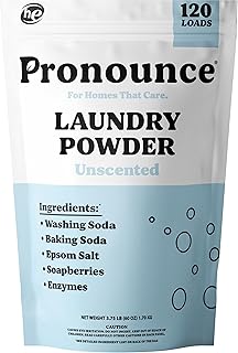 Pronounce Laundry Detergent Powder Alternative | Cleaner Ingredients. Safer for Sensitive Skin. Stain + Smell Fighting. Fragrance Free, HE Safe - 120 Loads (Unscented).
