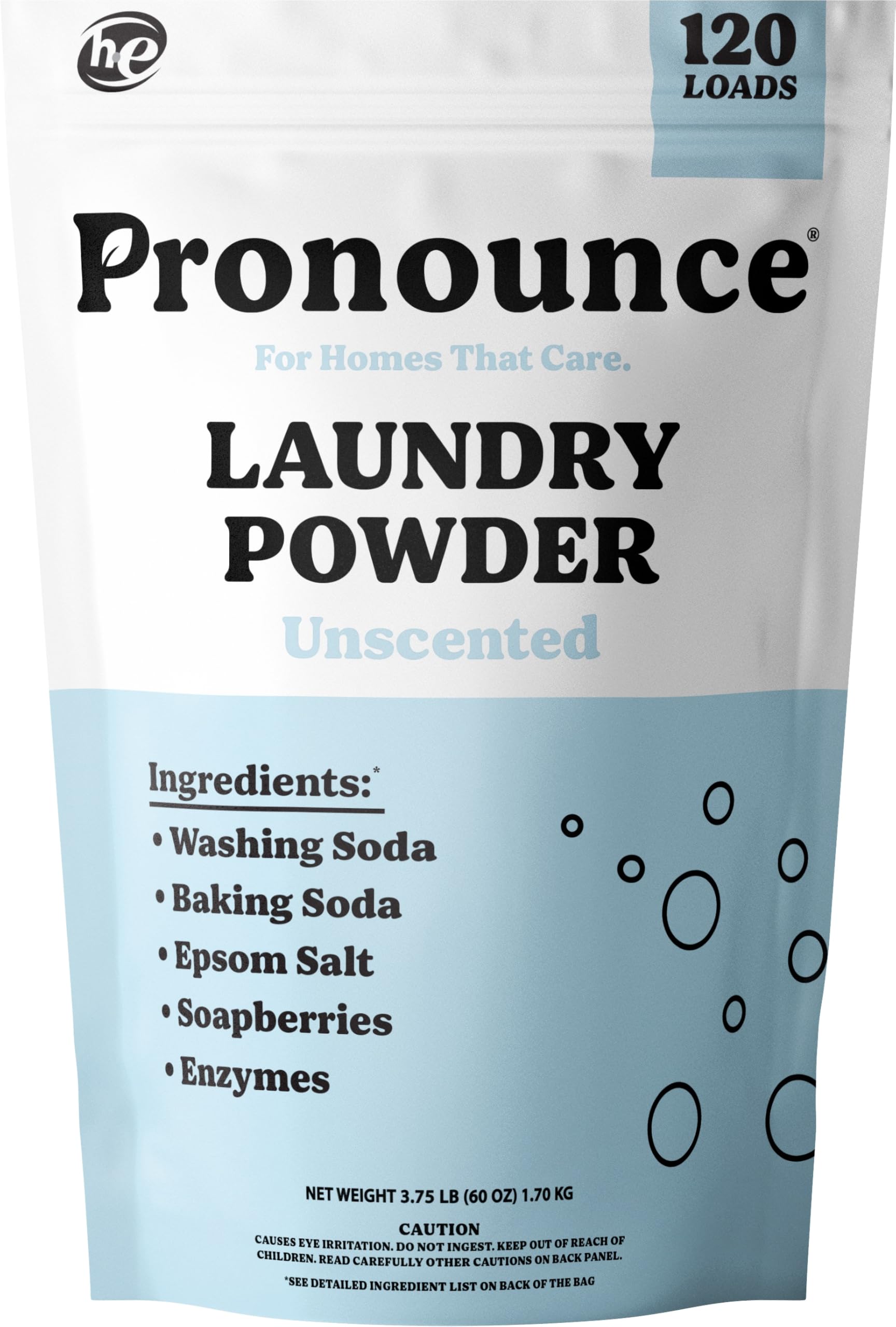 Pronounce Laundry Detergent Powder Alternative | Cleaner Ingredients. Safer for Sensitive Skin. Stain + Smell Fighting. Fragrance Free, HE Safe - 120