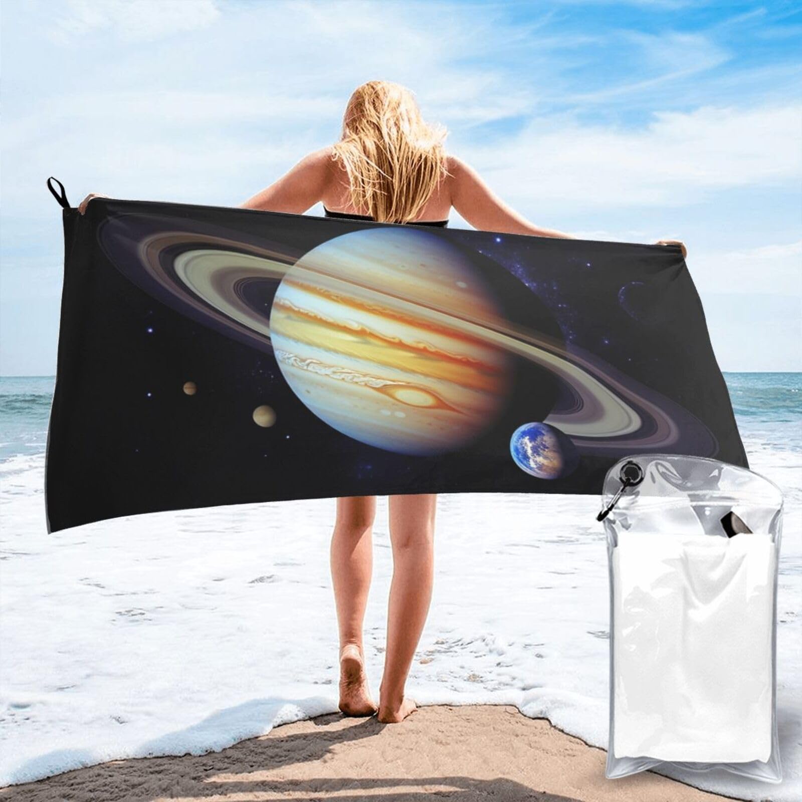 DWVTSLH Microfiber Sand Free Beach Towel 27.5"x55", Quick Dry Absorbent Travel Towel Large Camping Blanket, Planet Jupiter Bath Towels Lightweight Pool Swim Towels for Vacation Essentials