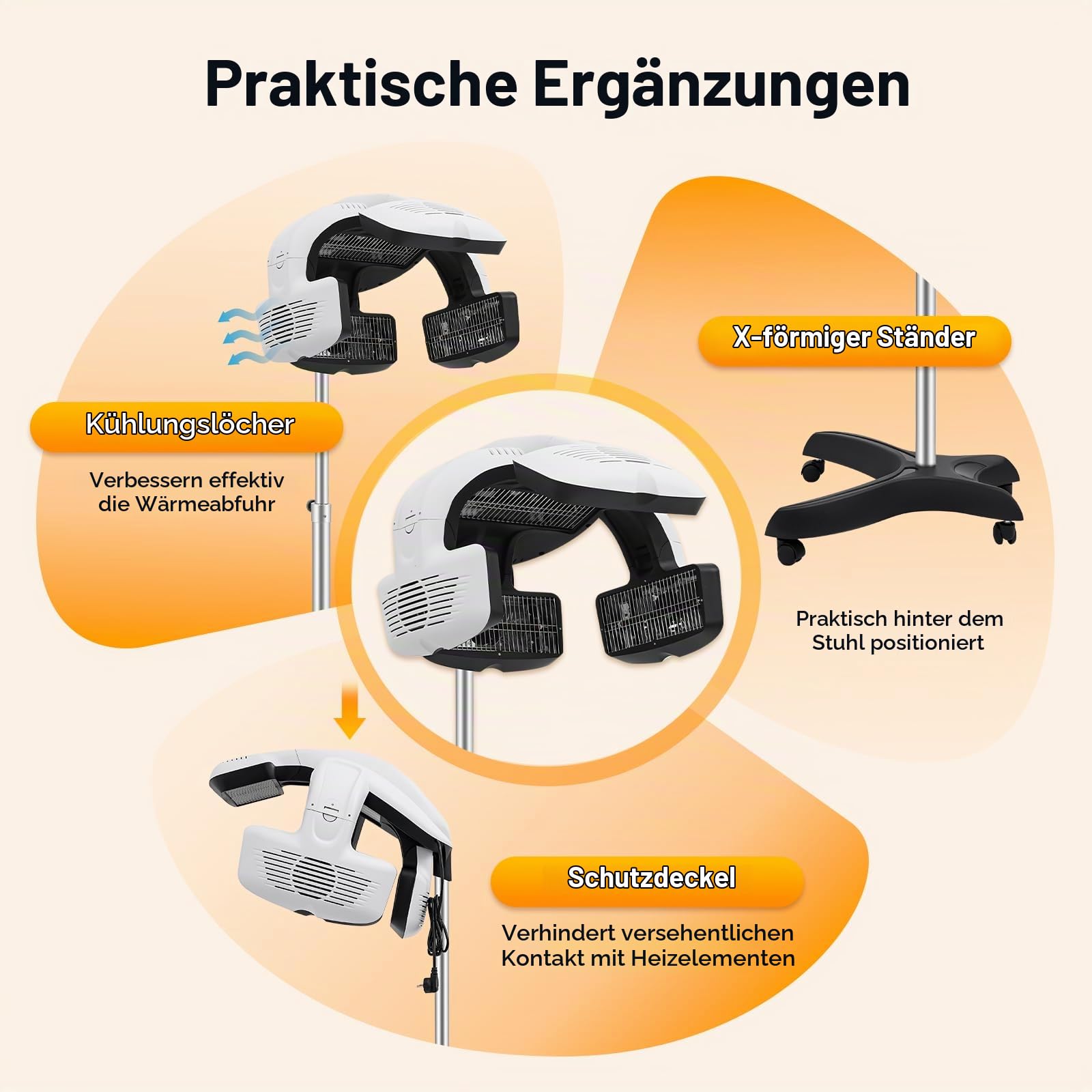 Trockenhaube, Ionen Haartrockenhaube, Professioneller Haartrockner, 32-176°F, Höhenverstellbarer Bodenständer, Für Dauerwellen & Haarpflege, Salon & Zuhause