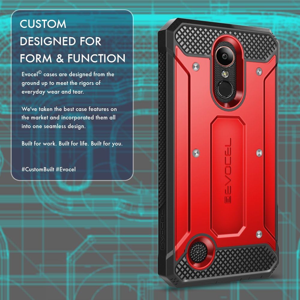 Evocel Explorer Series Phone Case Compatible with LG K10 2017, LG K20 Plus, LG V5 with Belt Clip Holster and Slim Profile, Red