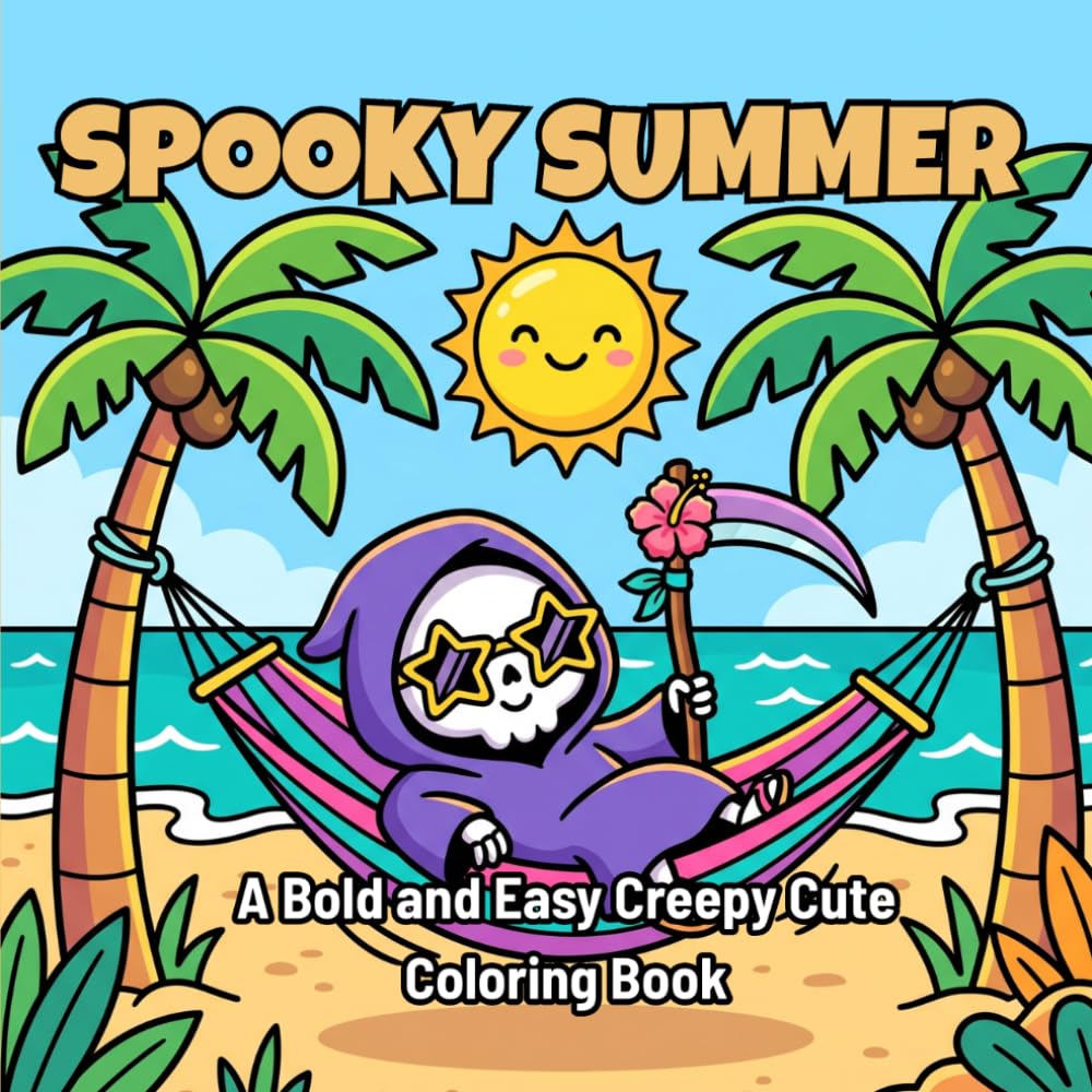 SPOOKY SUMMER Coloring Book: Bold and Easy Creepy Cute Coloring Book for Adults and Kids: Cute Summer Monsters, Chibi Grim Reapers, and Simple Spooky Designs for Ultimate Relaxation