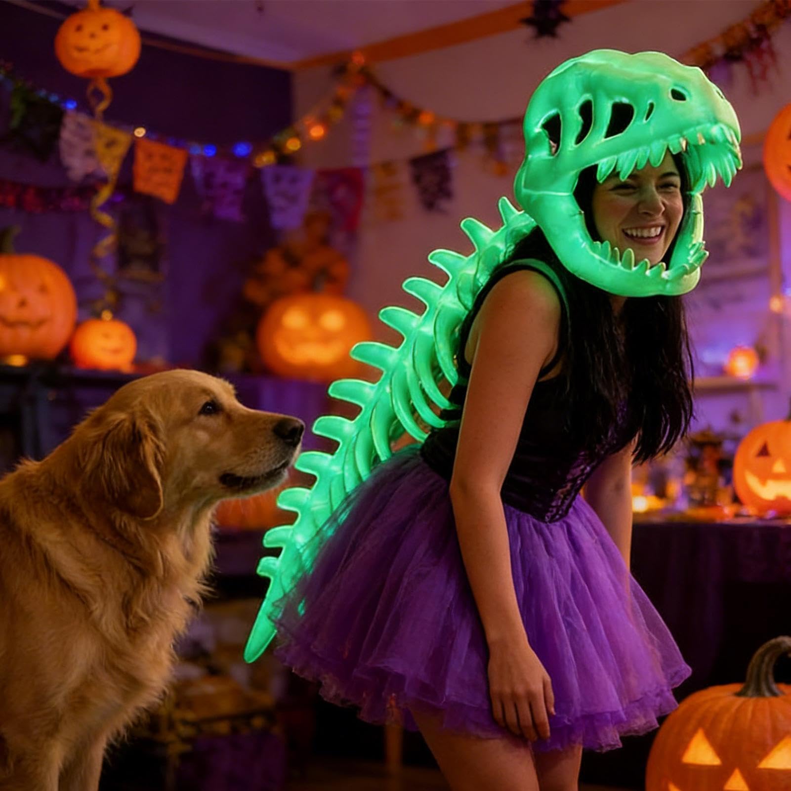 Kostium Pluszowy Świecącego Szkieletu Dinozaura Odzież Do Przebrania | Rekwizyty Na Maskaradę I Cosplay Dla Dzieci I Dorosłych Na Przedstawienia Konwenty Halloween Filmowanie