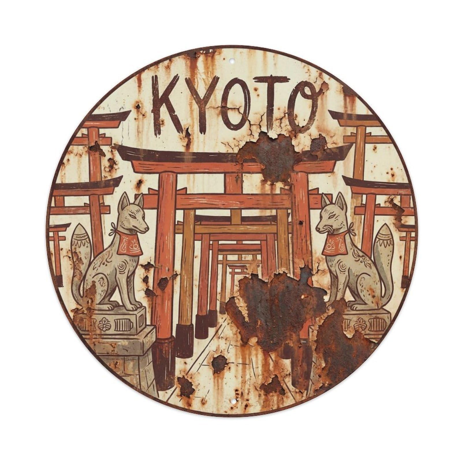 Vintage Travel Kyoto Japan Charm Vintage Metal Tin Sign Plaque Wall Decor for Cafe, Club Bar, Office, Garden Metal Poster 8x8Inch