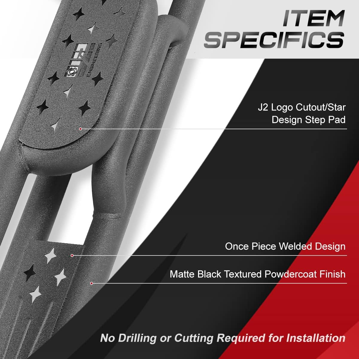 J2 Engineering Rocker Panel Guard Running Boards Step Nerf Bars Compatible with 07-17 Wrangler 4-Dr Unlimited, J2-STEPB-ZTL-8274