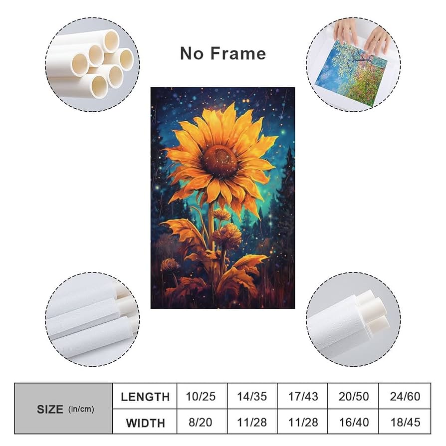 Amazon.co.jp: 絵画 夜のひまわりインテリア 絵画 油絵イラスト