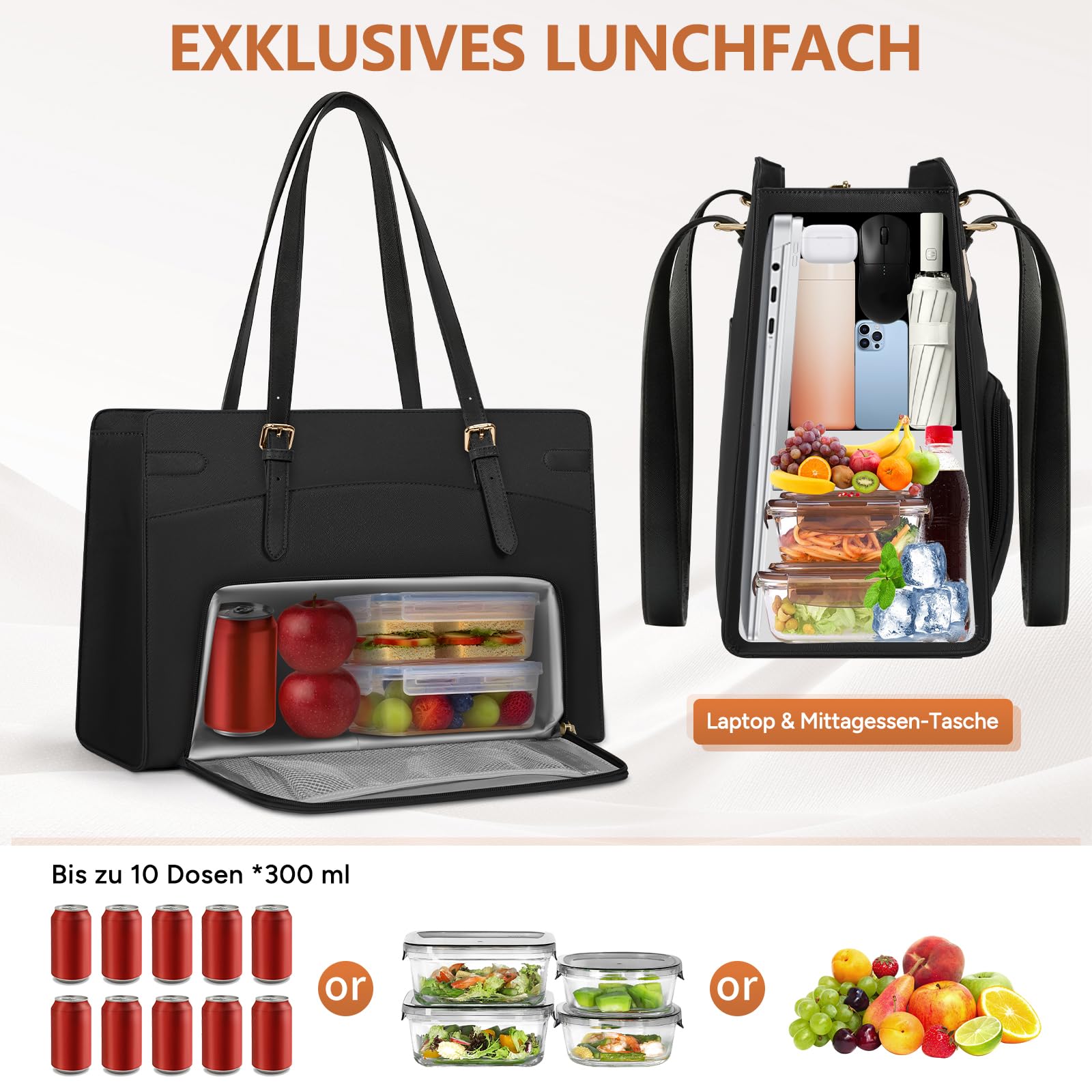 RAINSMORE Arbeitstasche Damen mit Isolierted Kühlfach Shopper Damen