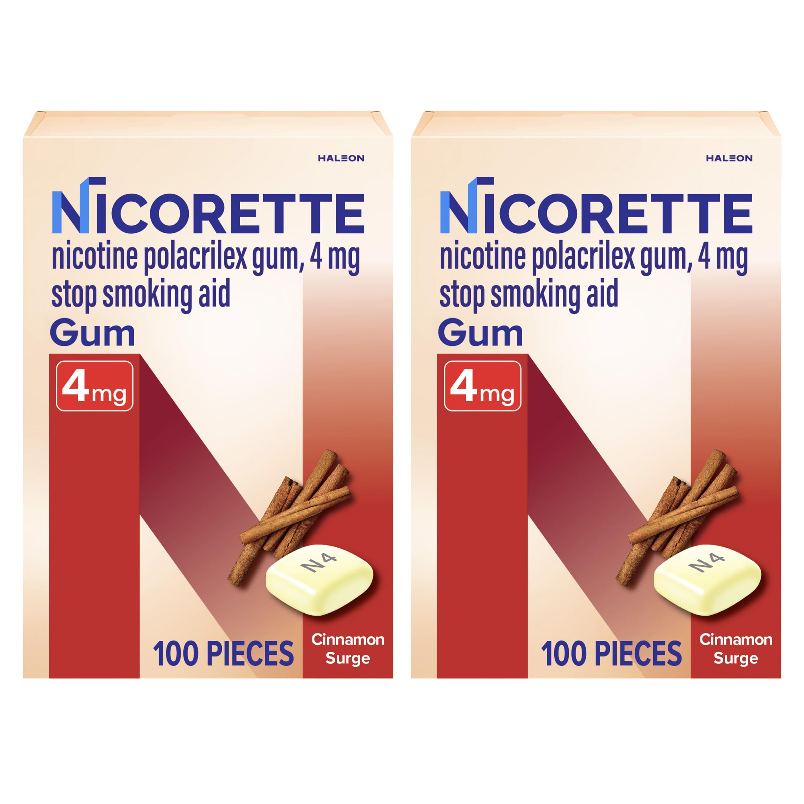 Nicorette Nicotine Gum 4mg, Quit Smoking Aid, Cinnamon Surge, 100 Ct, 2 Pk