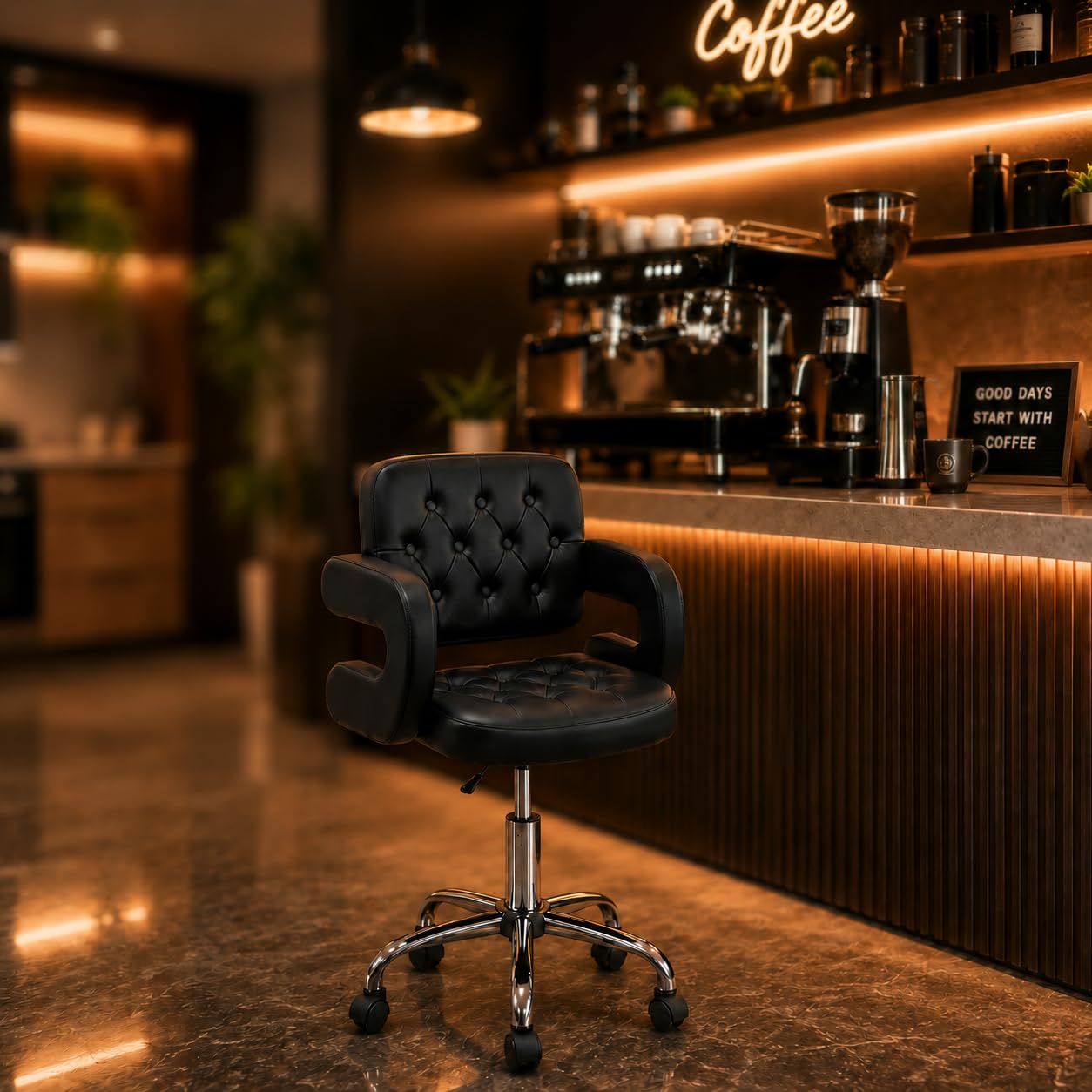 Modern Button Shape Bar Stool with 360° Swivel | Height Adjustable Bar Chair | Counter Stool & High Chairs | Comfortable for Home, Office, Restaurant Bar & Cash Counter - (Black)-image-14