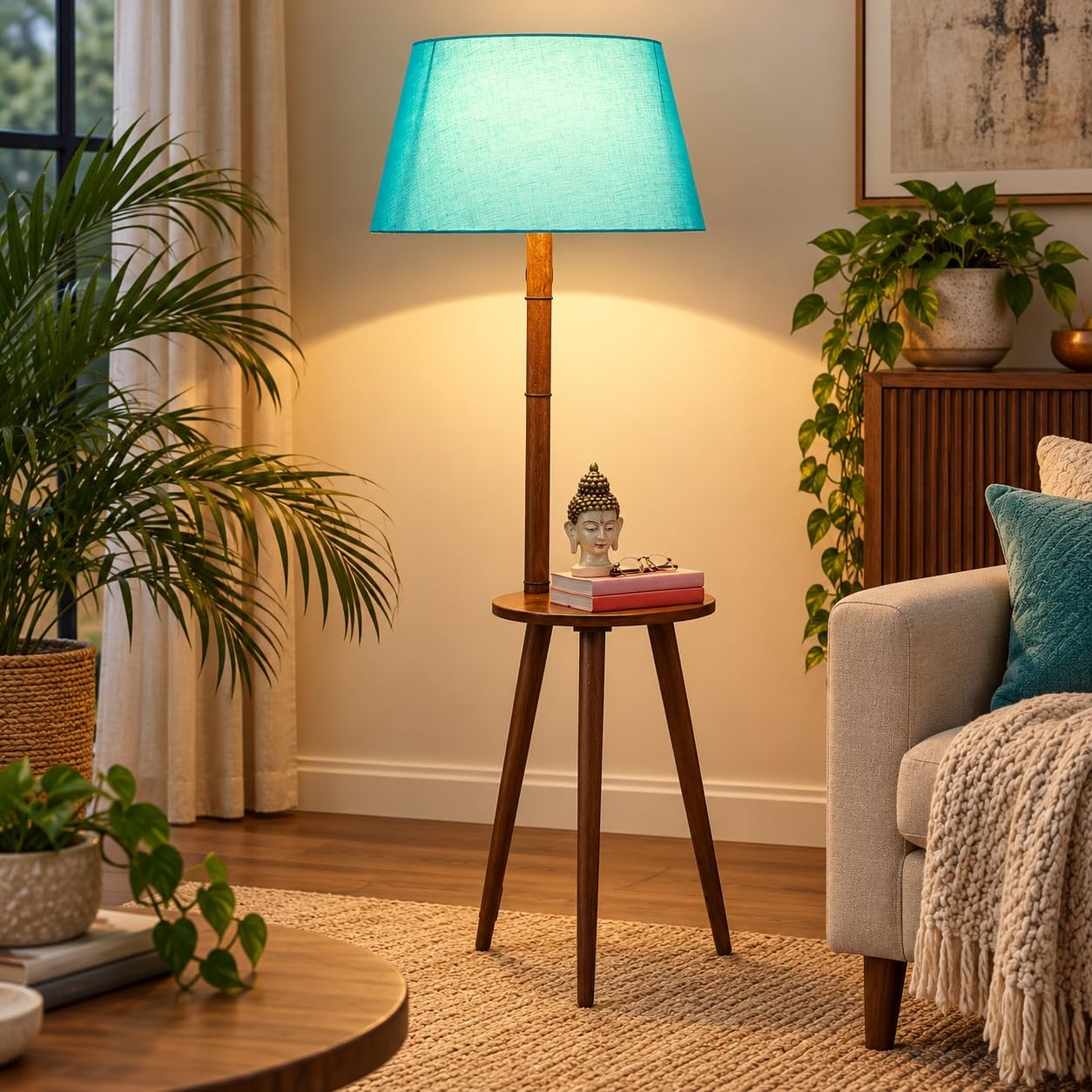 Handcrafted Mango Wood Floor Lamp - Rustic Home Decor -8