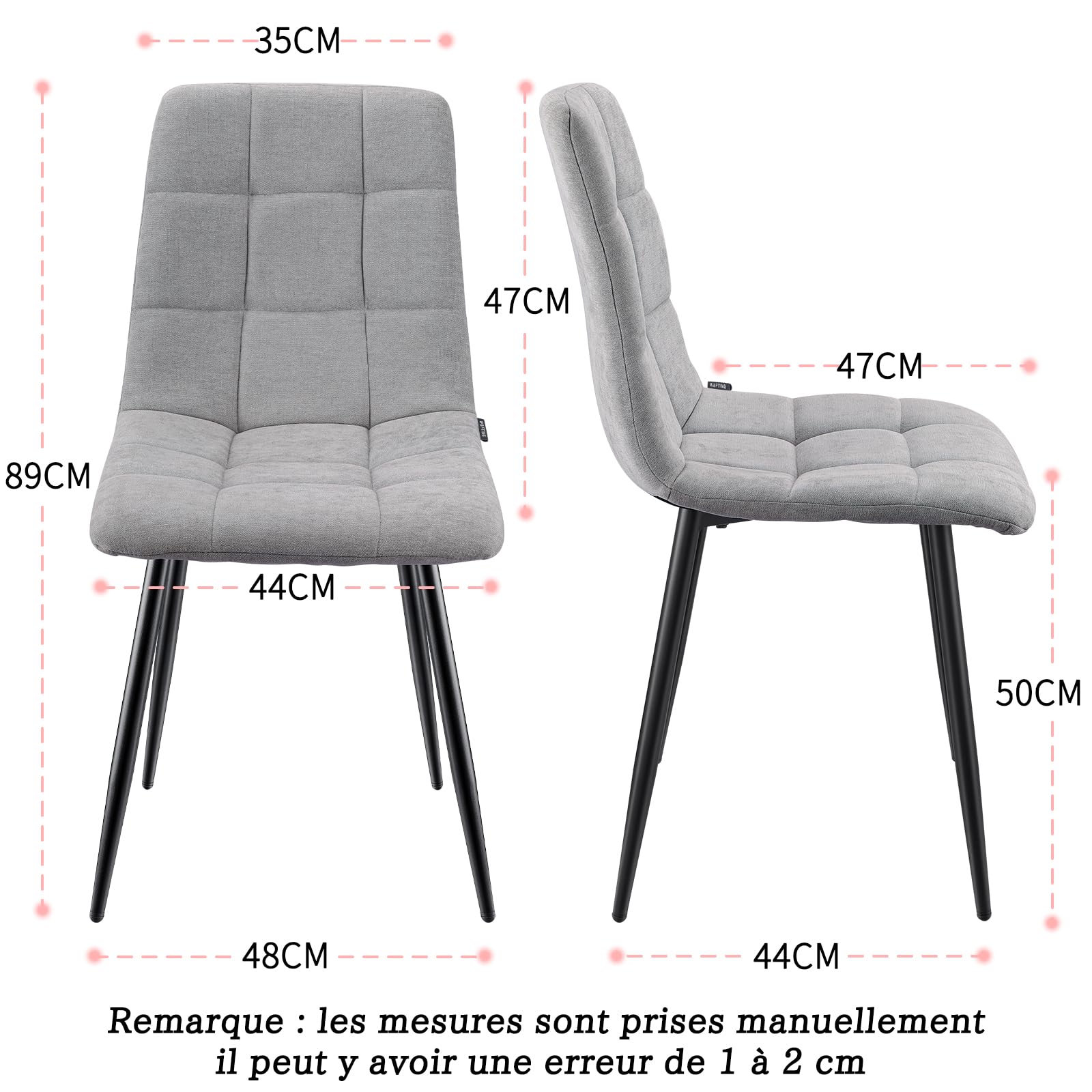 WAFTING Lot de 6 Chaises de Salle à Manger, Chaises Rembourrées avec Dossier Haut, Chaises de Cuisine Carré avec Base en Métal, pour la Salle à Manger, Salon, Cuisine et Réception, Gris