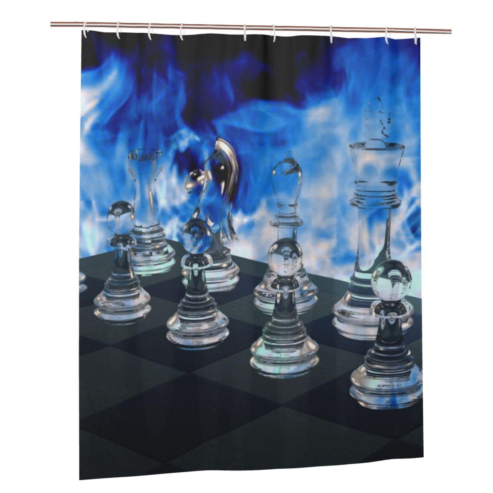 ZORIN 3D Chess Blue Fire Printed Shower Curtains Home Garden Curtain Bathroom Decor With 12 Hooks (60 X 72 Inch)