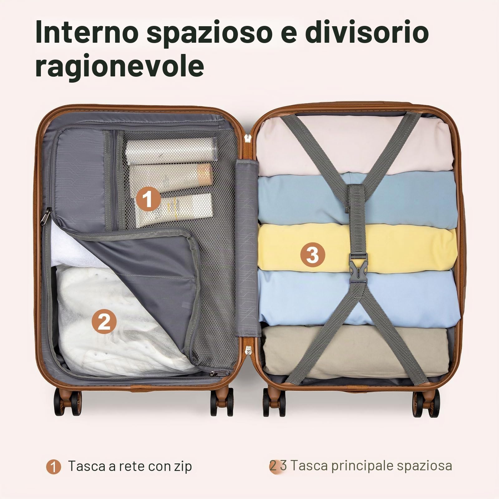 Kono Valigia Trolley Media 65cm Valigie Rigide Leggero con TSA Lucchetto e 4 Ruote Girevoli, Blu