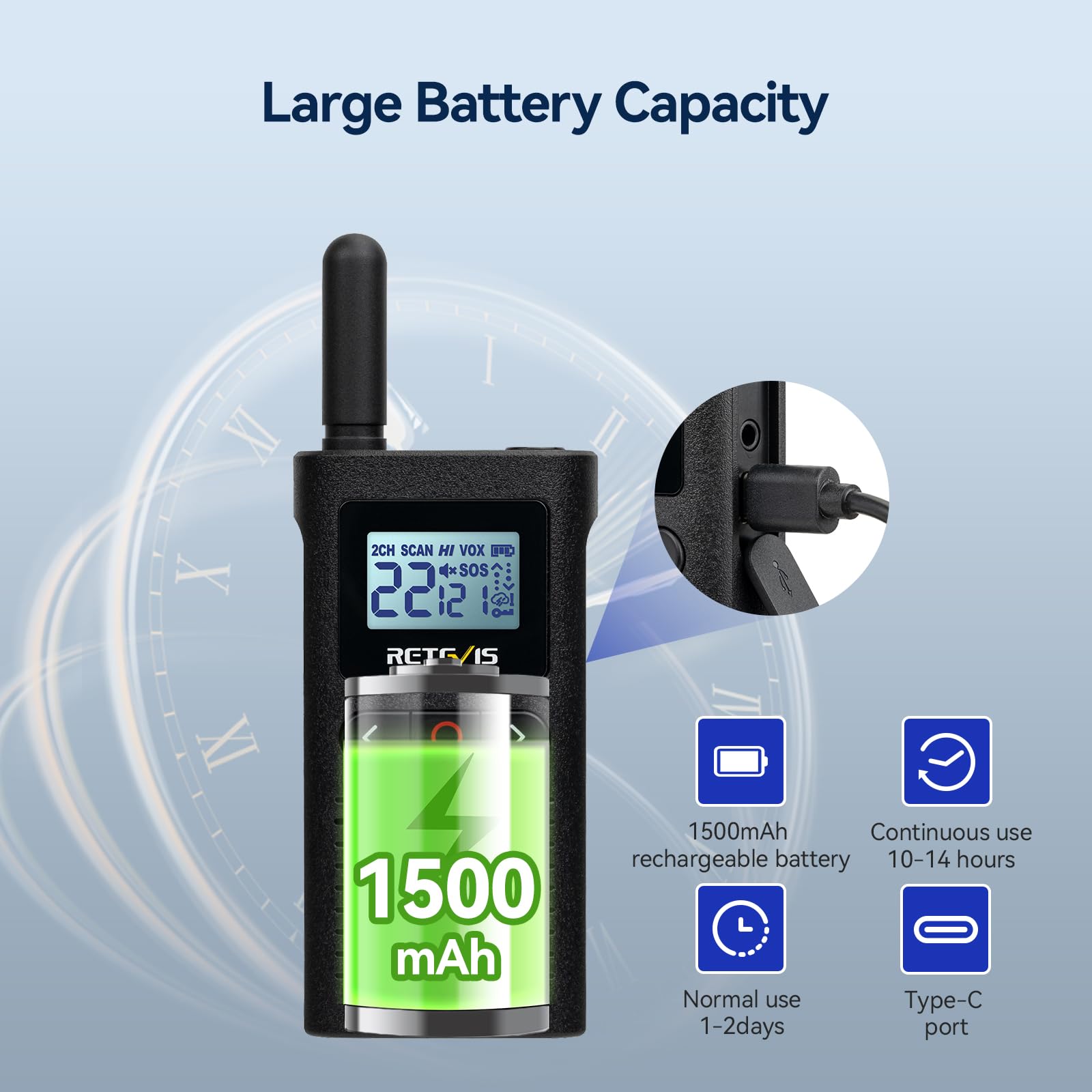 Retevis RB628 Walkie Talkie Mini, 1500mAh PMR446 Bez Licencji Walkie Talkie z Możliwością Ładowania, VOX, Professional Walkie Talkie do Sprzedaży Detalicznej (2 Sztuk, Czarny)