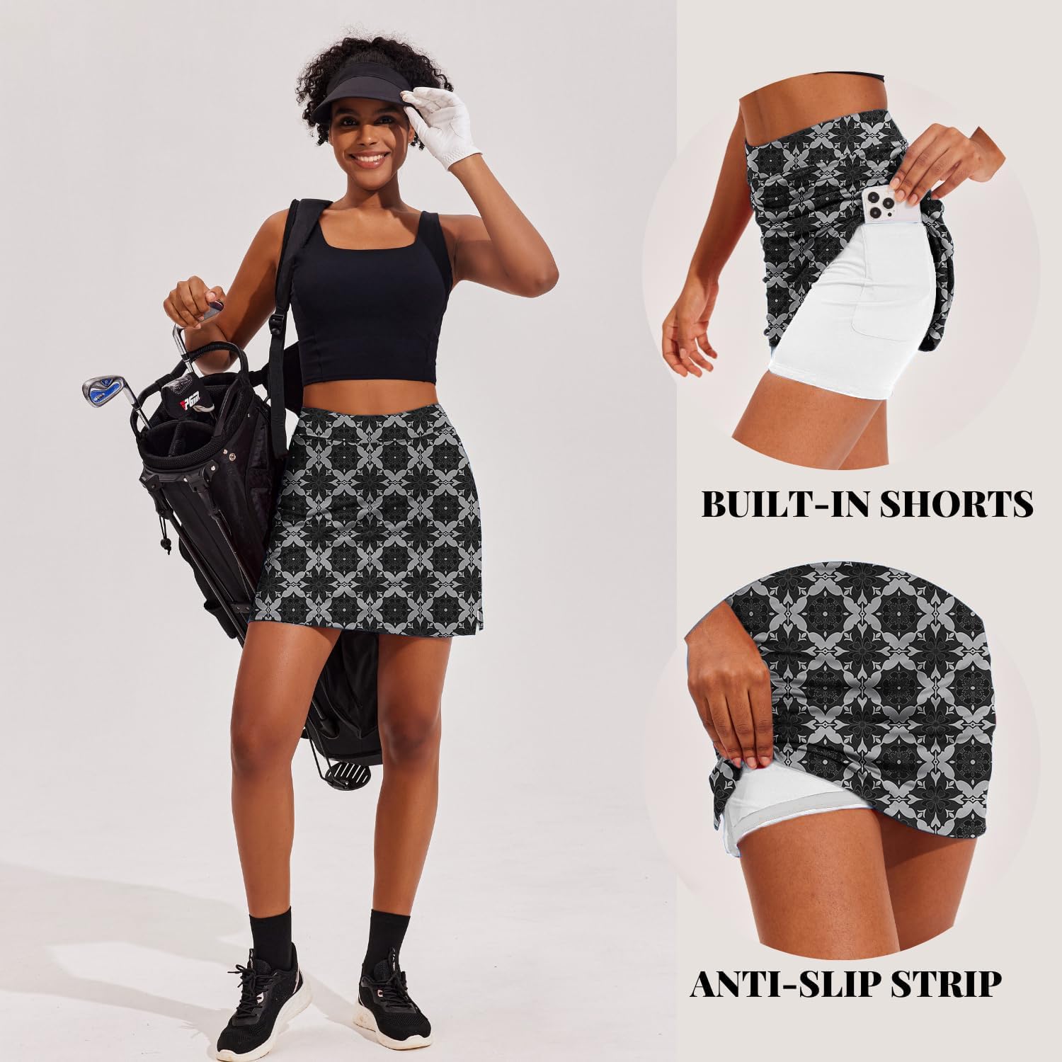 Ekouaer 16“ Golf Skorts for Woman with Inner Pockets Silicone Grippers Tennis Skirt Quick Dry Athletic Pickleball Skort - Image 3