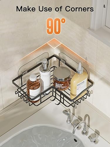 Miniatura 4 de Juego de organizador de ducha, juego de 3 organizadores de ducha esquineros con soporte y 15 ganchos, estantes de ducha de acero inoxidable 304 para