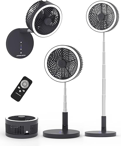 Primevolve Ventilador portátil con pilas, ventilador de escritorio USB recargable de 10400 mAh con control remoto, 48 cps LED de 4 ajustes de