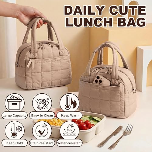 Miniatura 3 de LEDAOU, lonchera para mujeres, bolsa de almuerzo acolchada, lonchera puffer con correa ajustable, lonchera aislada reutilizable para el trabajo,