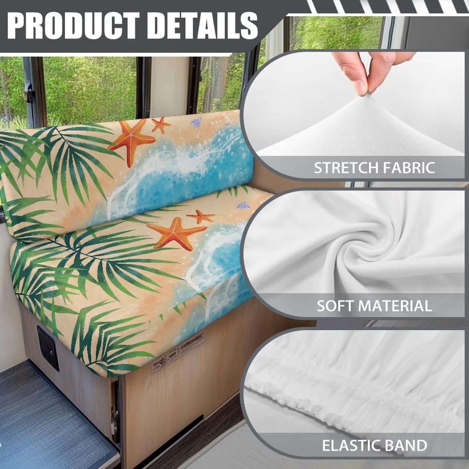 Starfish RV Dinette Seat Covers for Summer Beach Bench Cushion Slipcovers for Camper Easy to Install Loveseat Slipcovers for Travel Trailer Couch Gift for Holiday