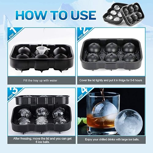 Miniatura 2 de Bandejas para cubitos de hielo con tapas, paquete de 2 moldes de silicona redondos para cubitos de hielo y moldes cuadrados grandes reutilizables y