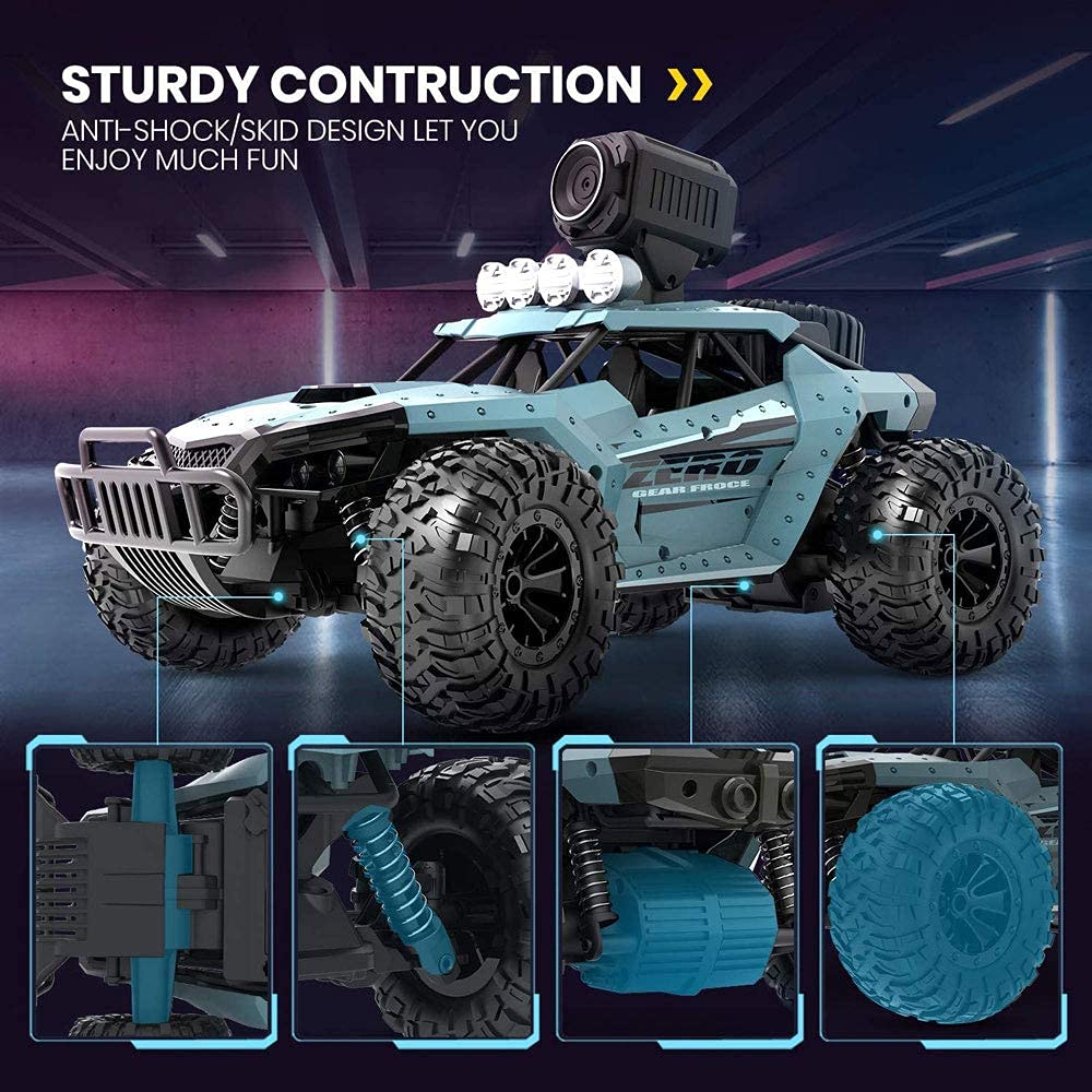 RC Cars 1/16 Scale Off-Road Remote Control Truck Remote Control Car with 720P HD FPV Camera High Speed Monster Trucks for Kids Adults Gift for Boys and Girls