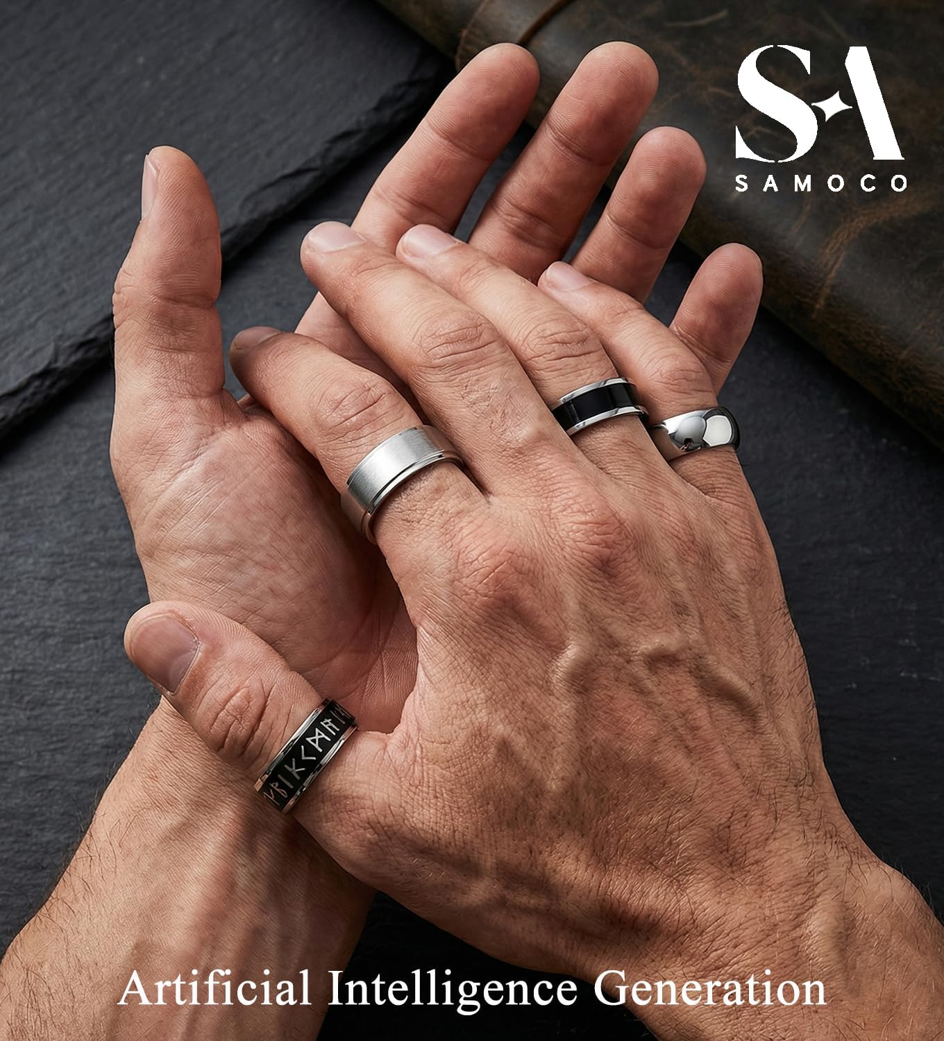 SAMOCO 20Pcs Stainless Steel Rings for Men Silver Vintage Wedding Band Daily Engagement Promise Ring Gifts Jewelry 7-13