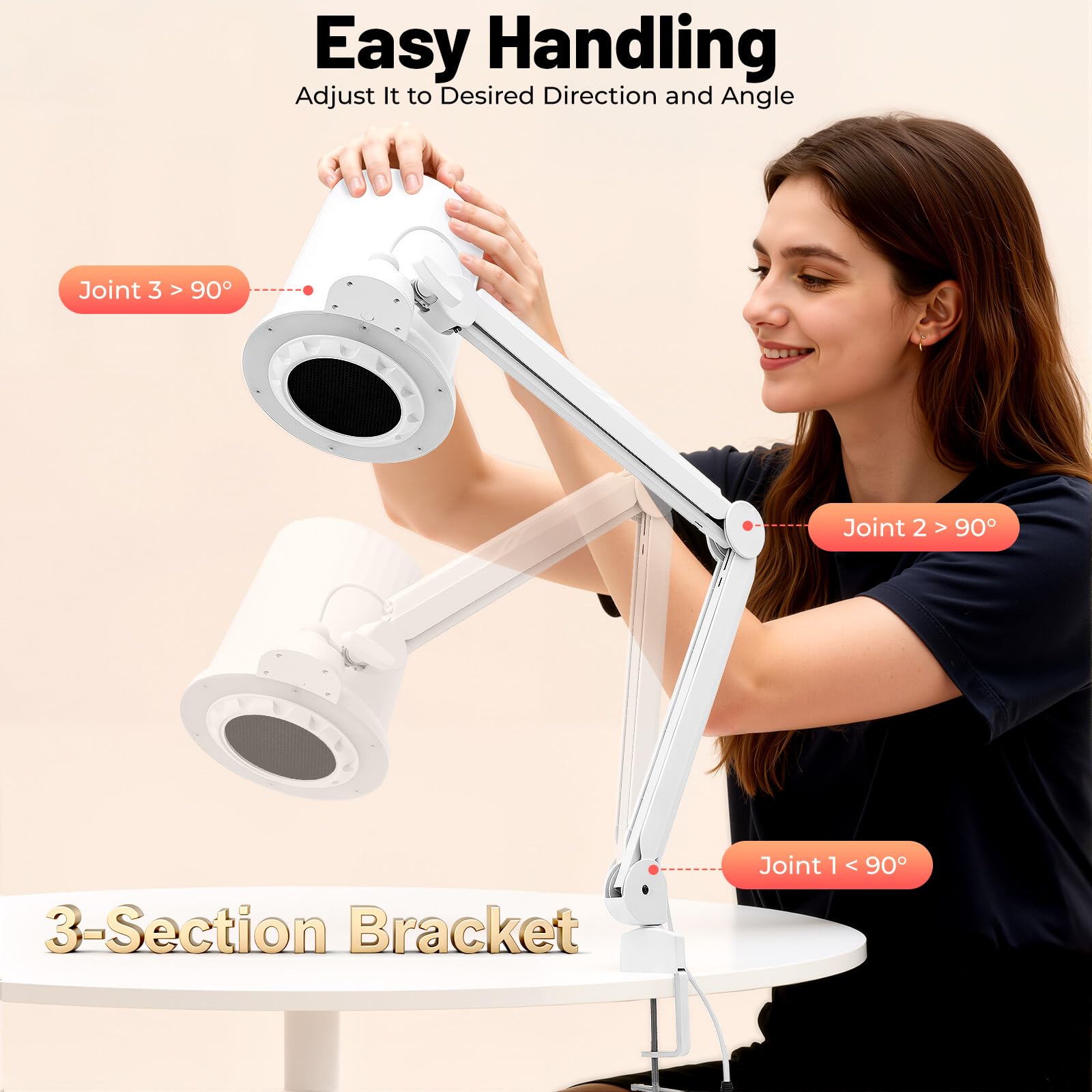Aspirador de polvo de uñas profesional,Estación de uñas de arte, con lámpara LED brazo ajustable,Motor de cobre de succión potente silenciosa para salón Manicura en casa Formación