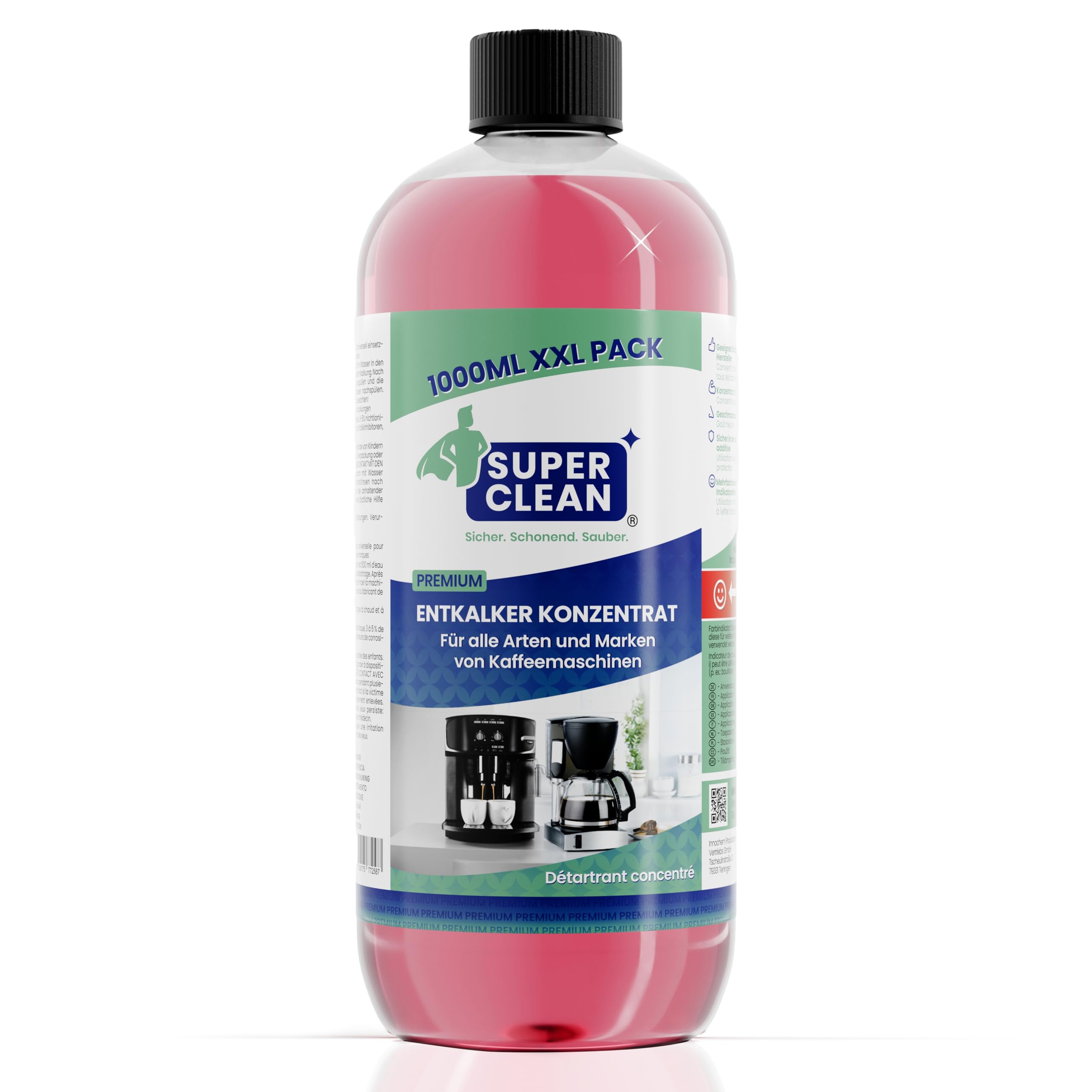 SUPER CLEAN Desincrustante universal líquido 1 L | Para cafeteras automáticas | Potente y concentrado | 10 usos | Elimina la cal de cafeteras, hervidores y duchas