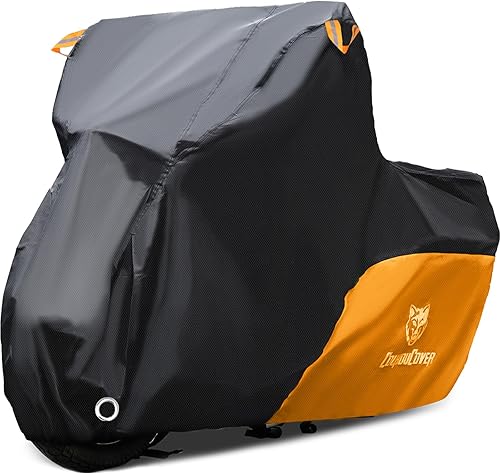 Miniatura 9 de CoukouCover Funda para motocicleta, 210D resistente al agua para cuatro estaciones, protección nocturna al aire libre con tira reflectante, para