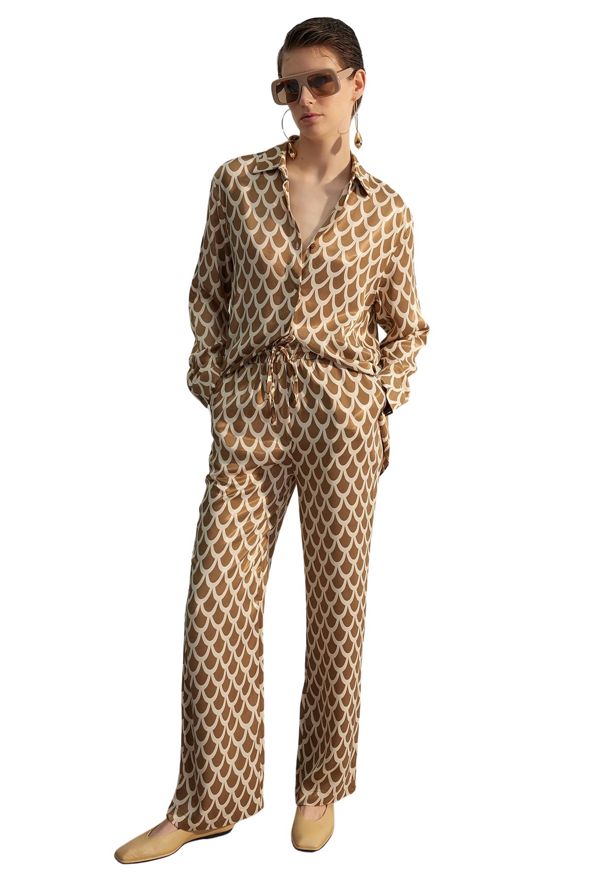 Trendyol Women's Mink High Waist Wide Leg Trousers,,42