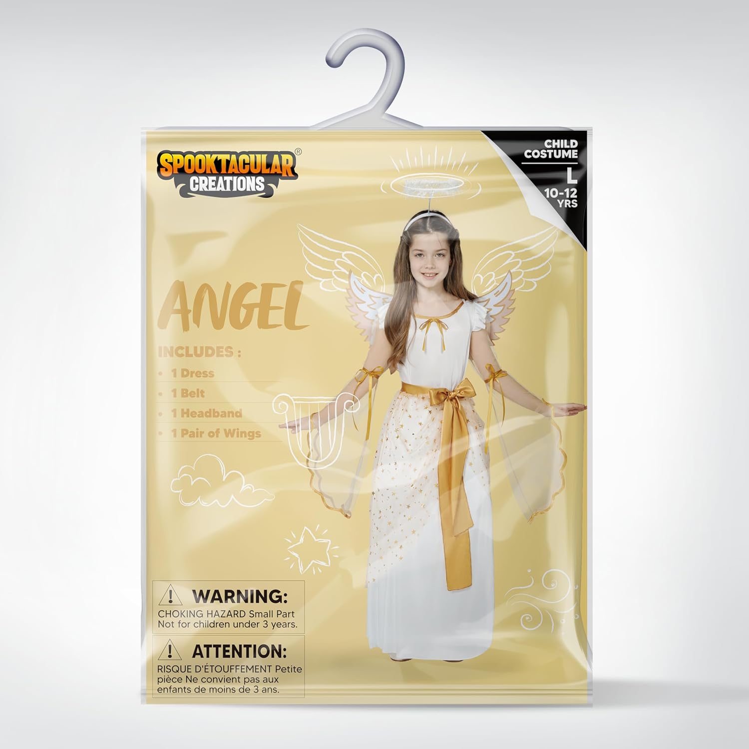 Spooktacular Creations Halloween Angel Costume for Girls, Golden White Angel Dress for Kids for Halloween Role Play Themed Party (Small, 5-7 yrs)