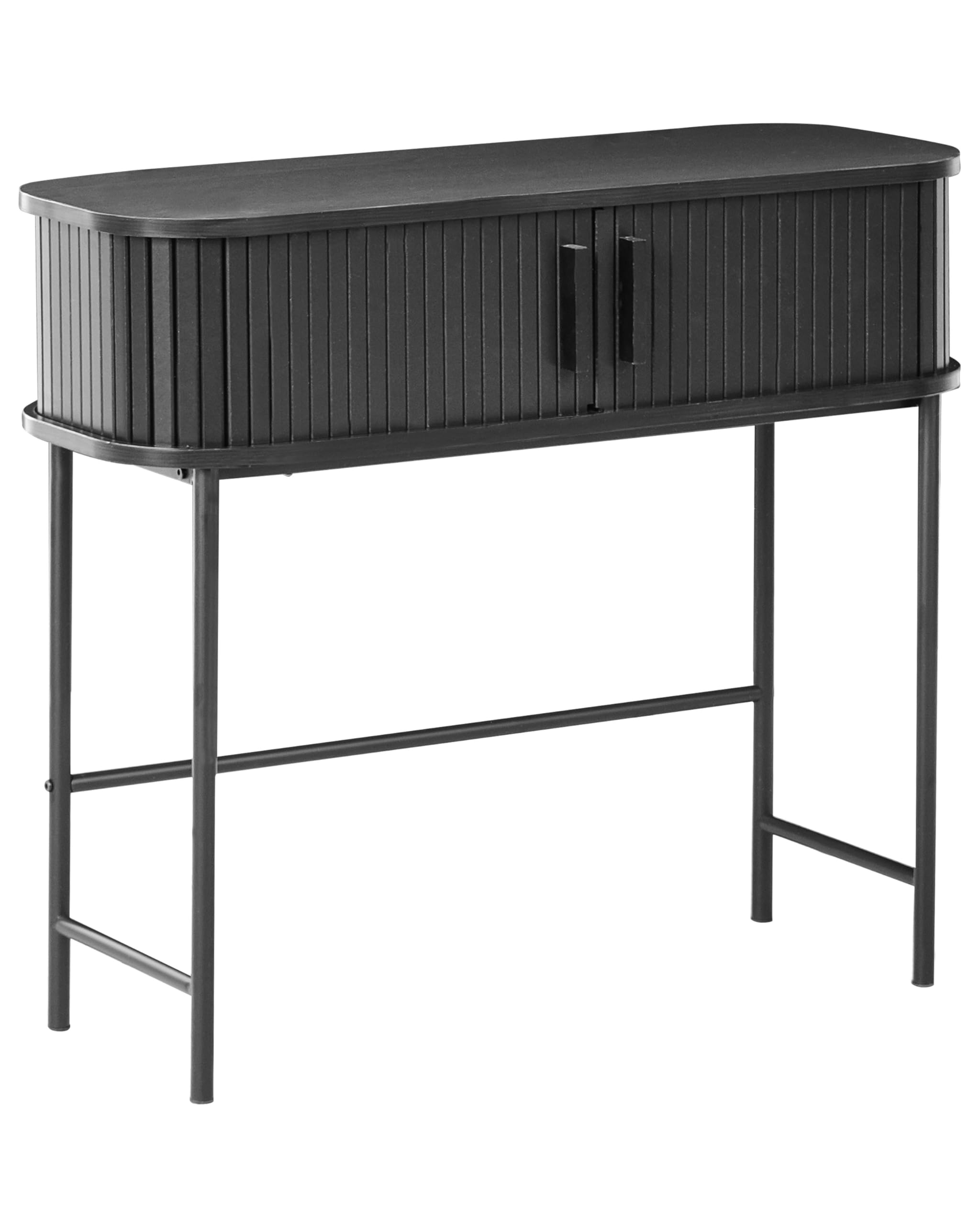Konsola retro drzwi przesuwne płyta MDF metalowe nóżki czarna Bradley