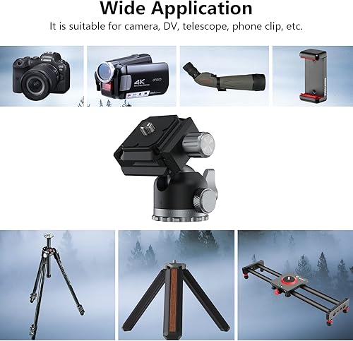 Miniatura 5 de Trípode mini cabeza de bola panorámica giratoria de 360 grados con placa de zapata rápida de tornillo de 14 pulgadas, para trípode monopié