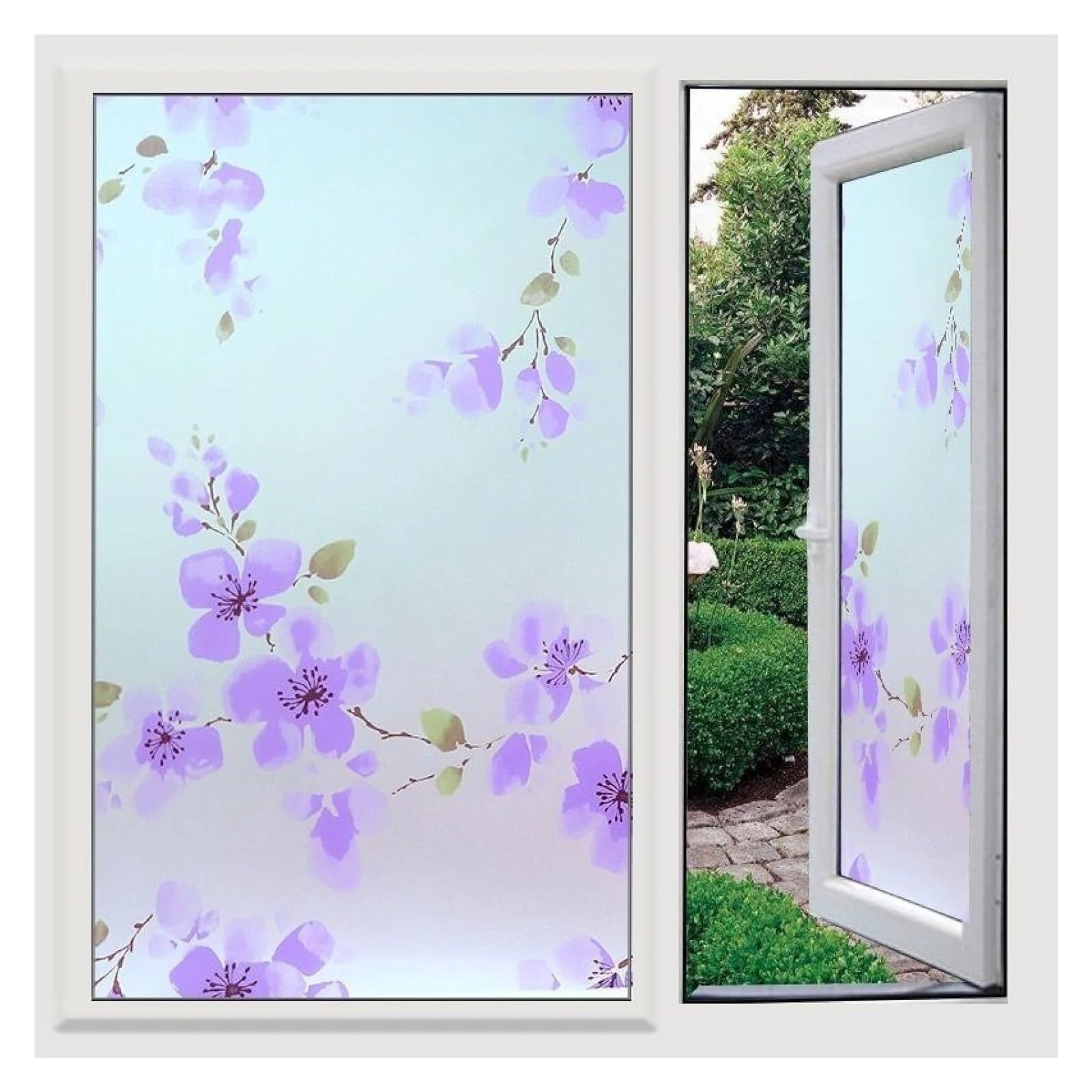 window film， Window Frosting Purple Flower Patterned Frosted Glass for Windows Self Adhesive Roll(90x200cm)