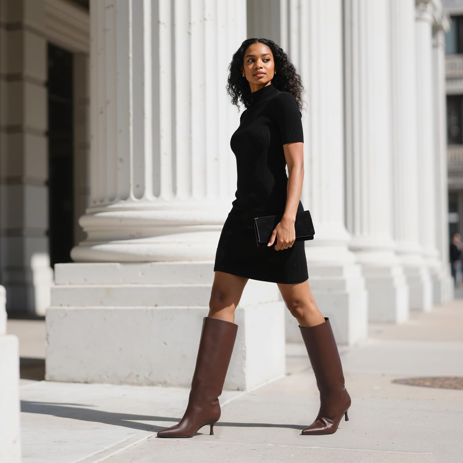 Modatope Brown Boots for Women Knee High Boots Kitten Low Heels Pointed Toe Tall Boot for Women Size 8.5 - Image 6