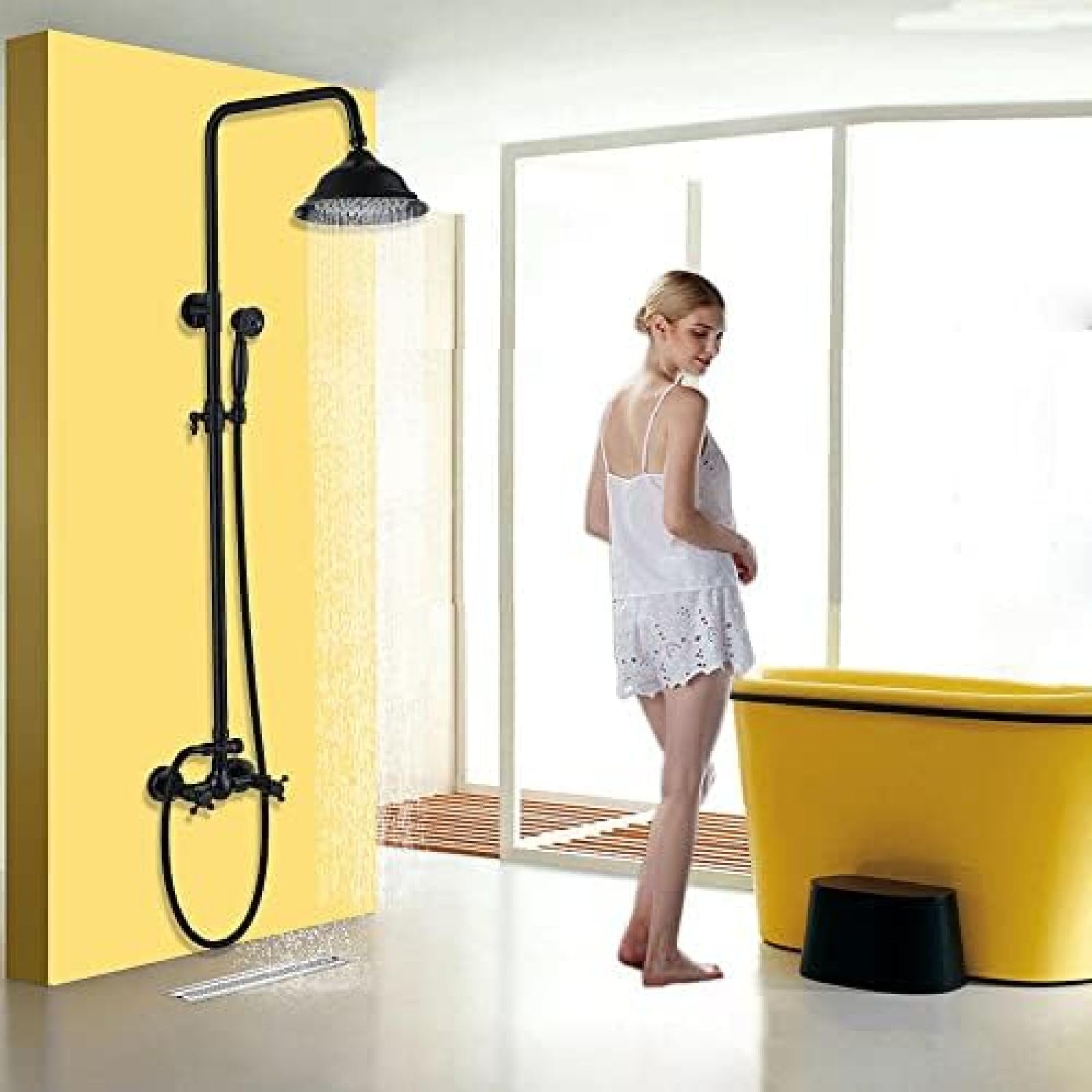 VASDEV Set di rubinetti per Doccia a Pioggia da Bagno in Bronzo con Superficie oleosa e Rubinetto Miscelatore per Acqua Calda e Fredda con Getto a Mano