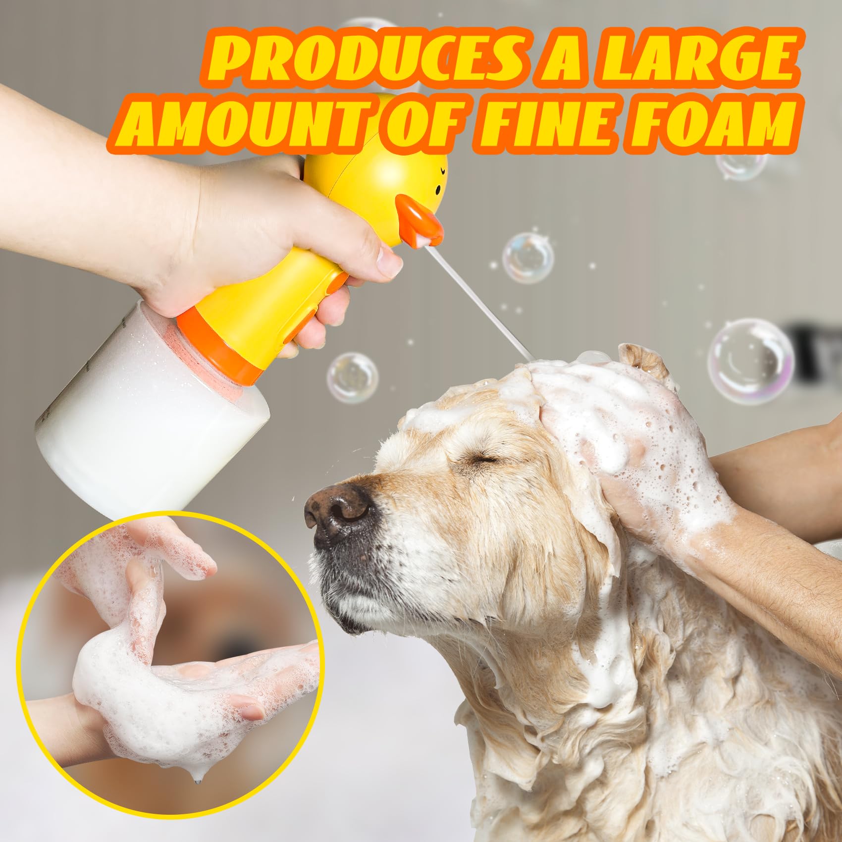 Hunde-Shampoo-Aufschäumer, Haustier-Badebürste – Tiefenreinigungsschaum-Maschine mit 350 ml Fassungsvermögen, Hundeseifenspender und Shampoo-Sprüher, 1200 mAh ultra-langer Standby-Modus