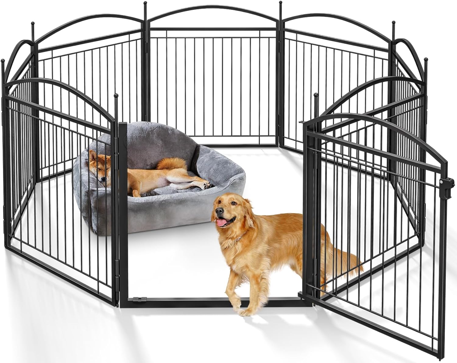 Heavy Duty Dog Fences with Gate,32'' Pet Puppy Playpen for Indoors&Outdoor,Dog Fences with 36''Heavy Duty Stakes for Yard Garden RV Camping(8 Panels)