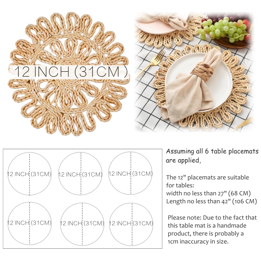 Set di tovagliette rotonde in rattan intrecciato naturale, set di tovagliette da tavolo da cucina, antiscivolo, 6 pezzi